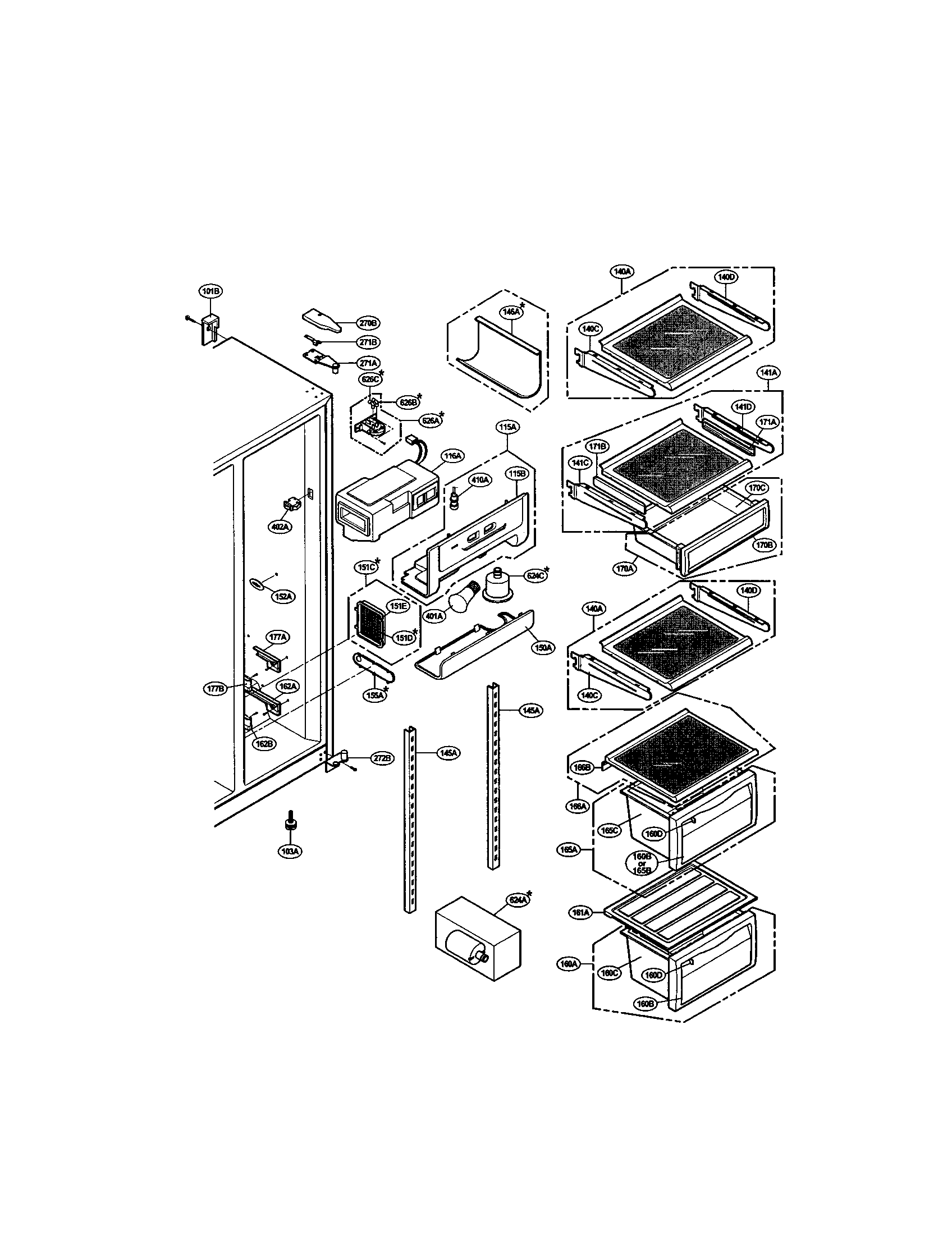 LG LRSPC2331BS refrigerator shelves diagram