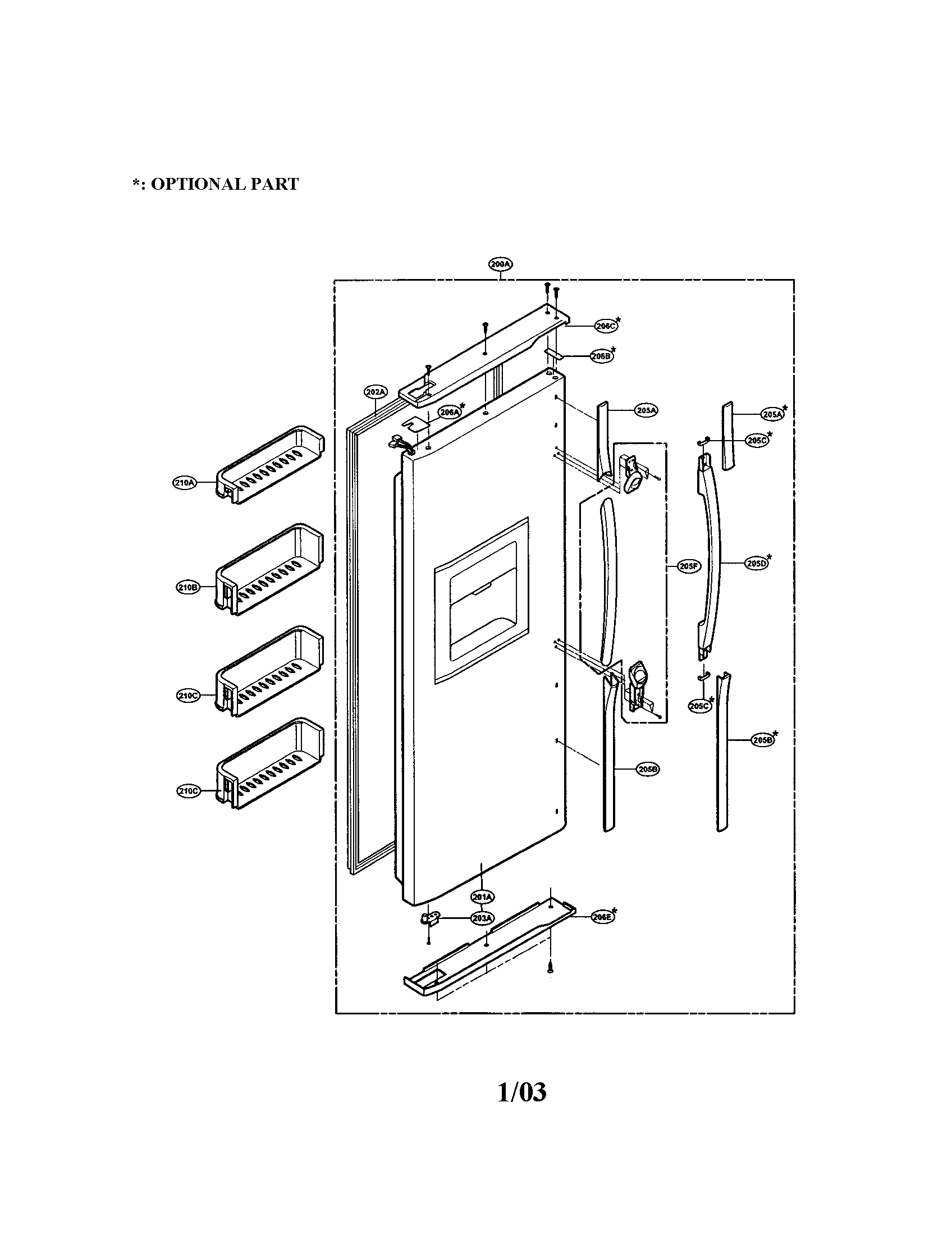 LG LRSPC2051BM freezer door diagram
