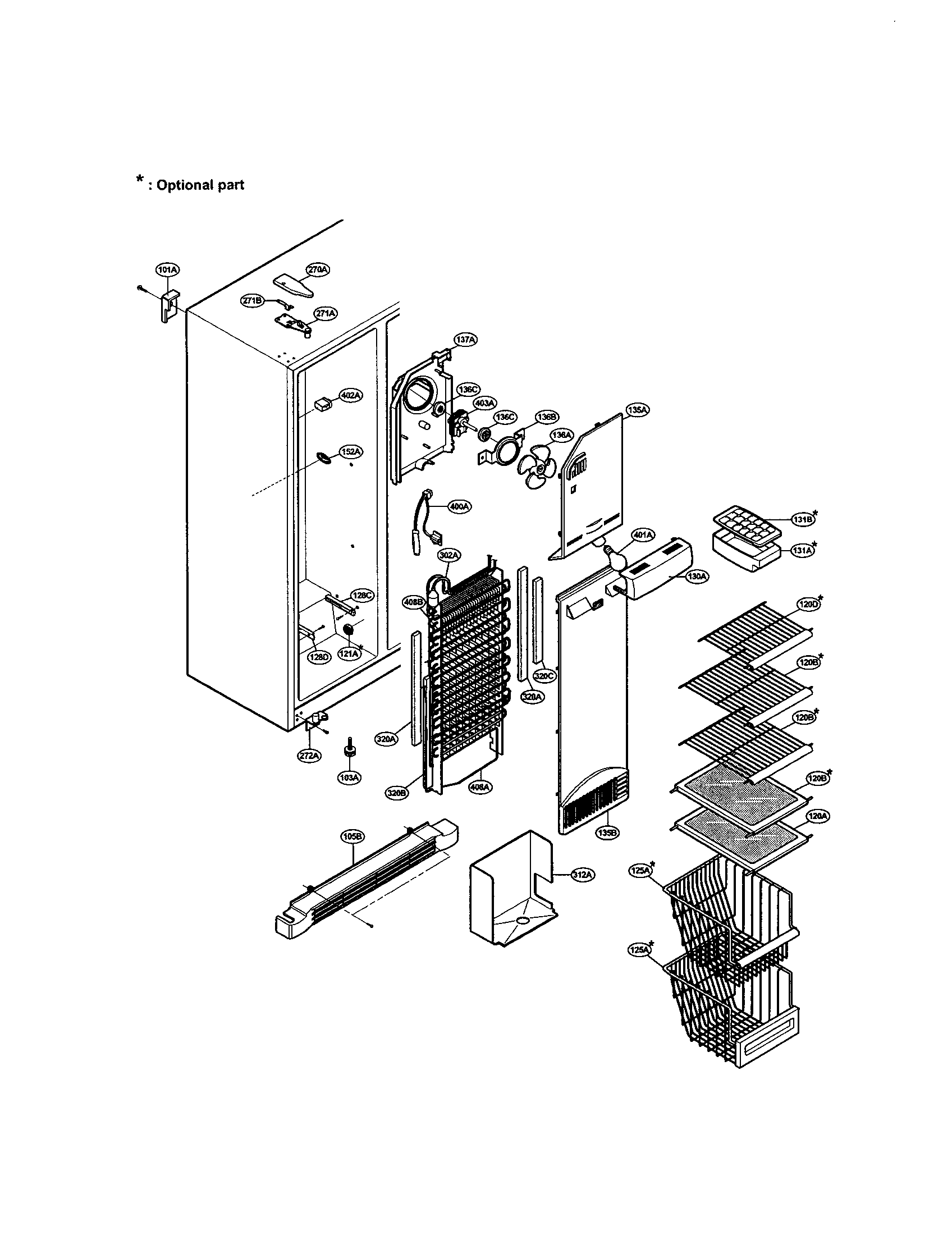 LG LRSPC2051BM freezer compartment diagram