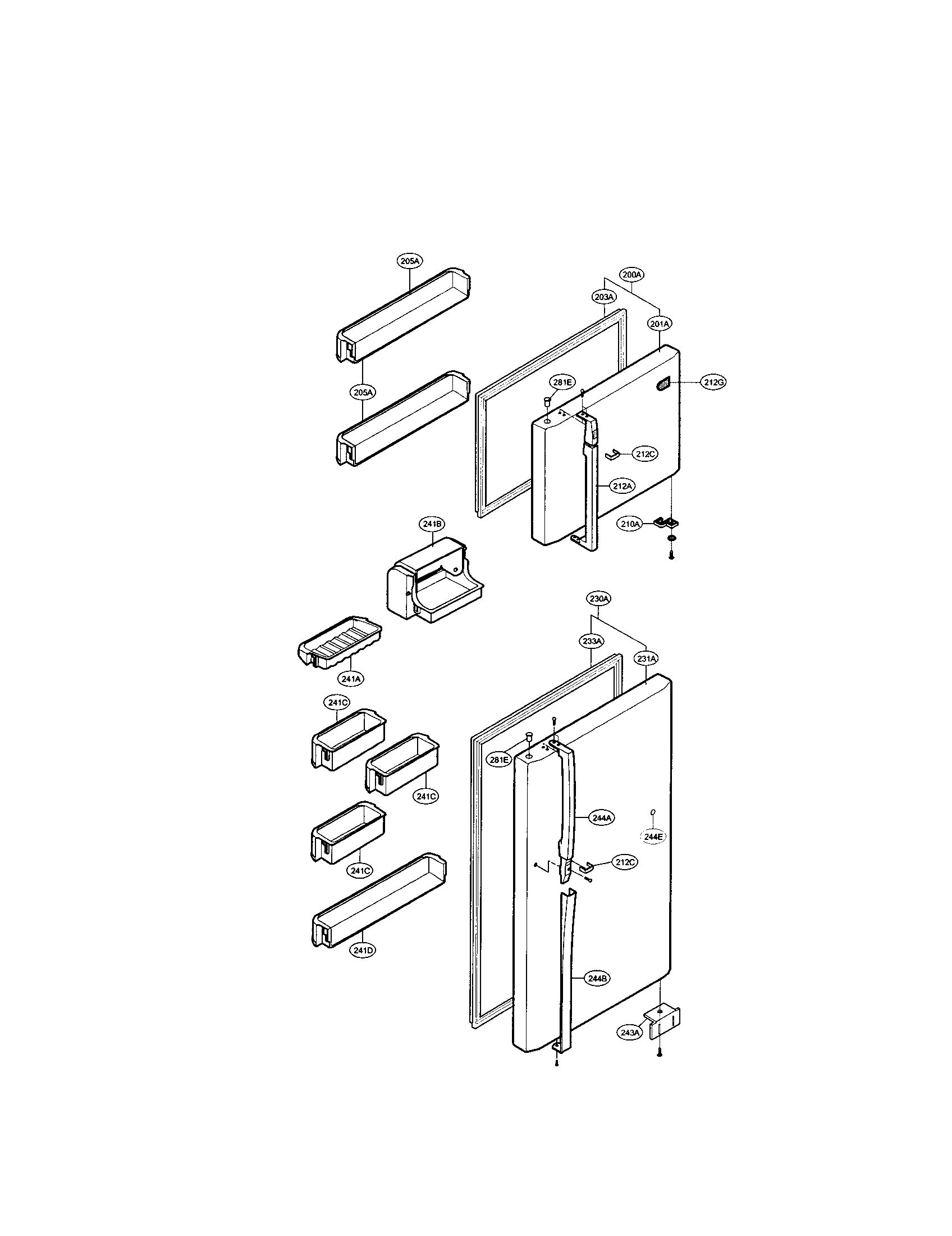 LG LRTBC2021BS door and shelves diagram