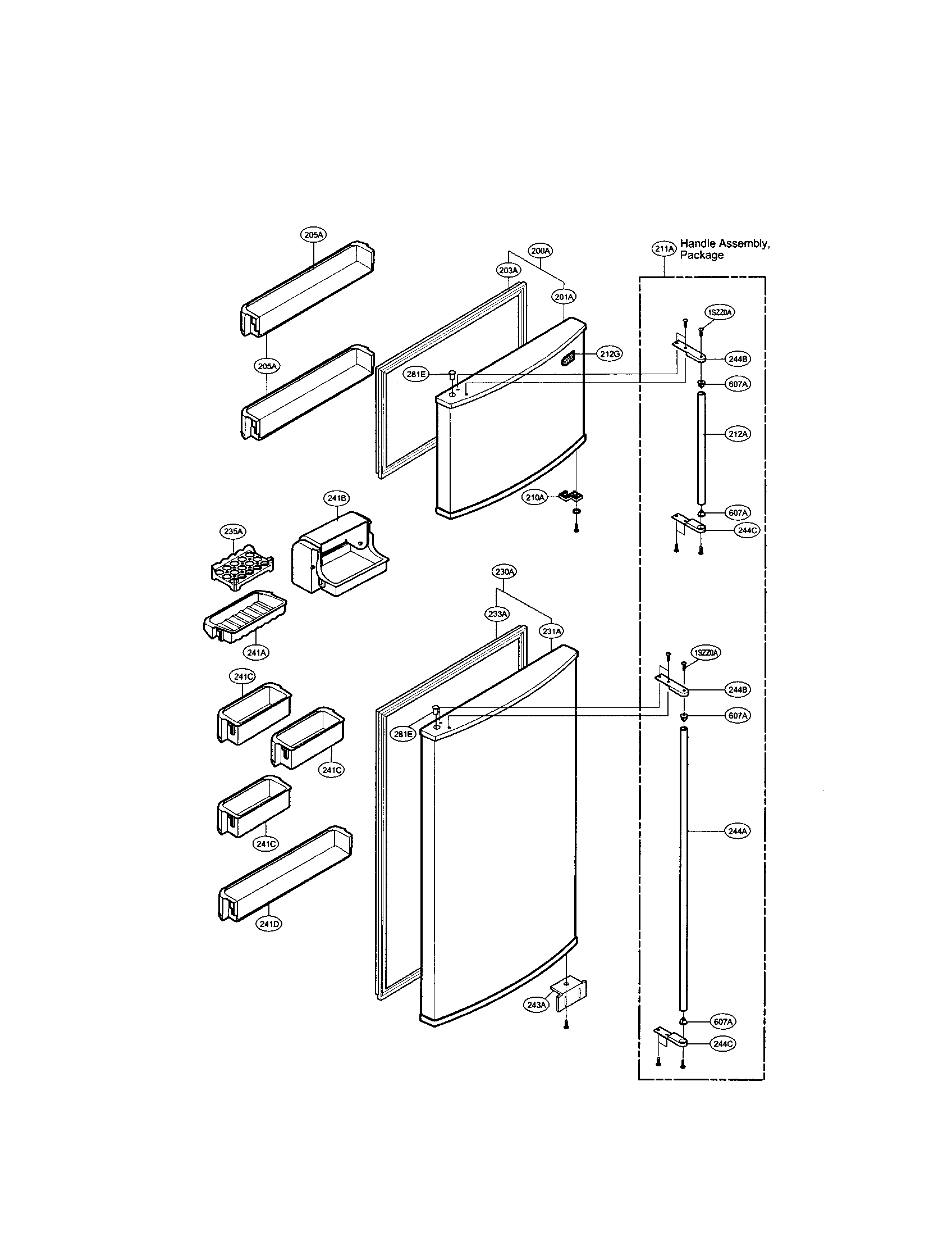 LG LRTBC2025T door and shelves diagram