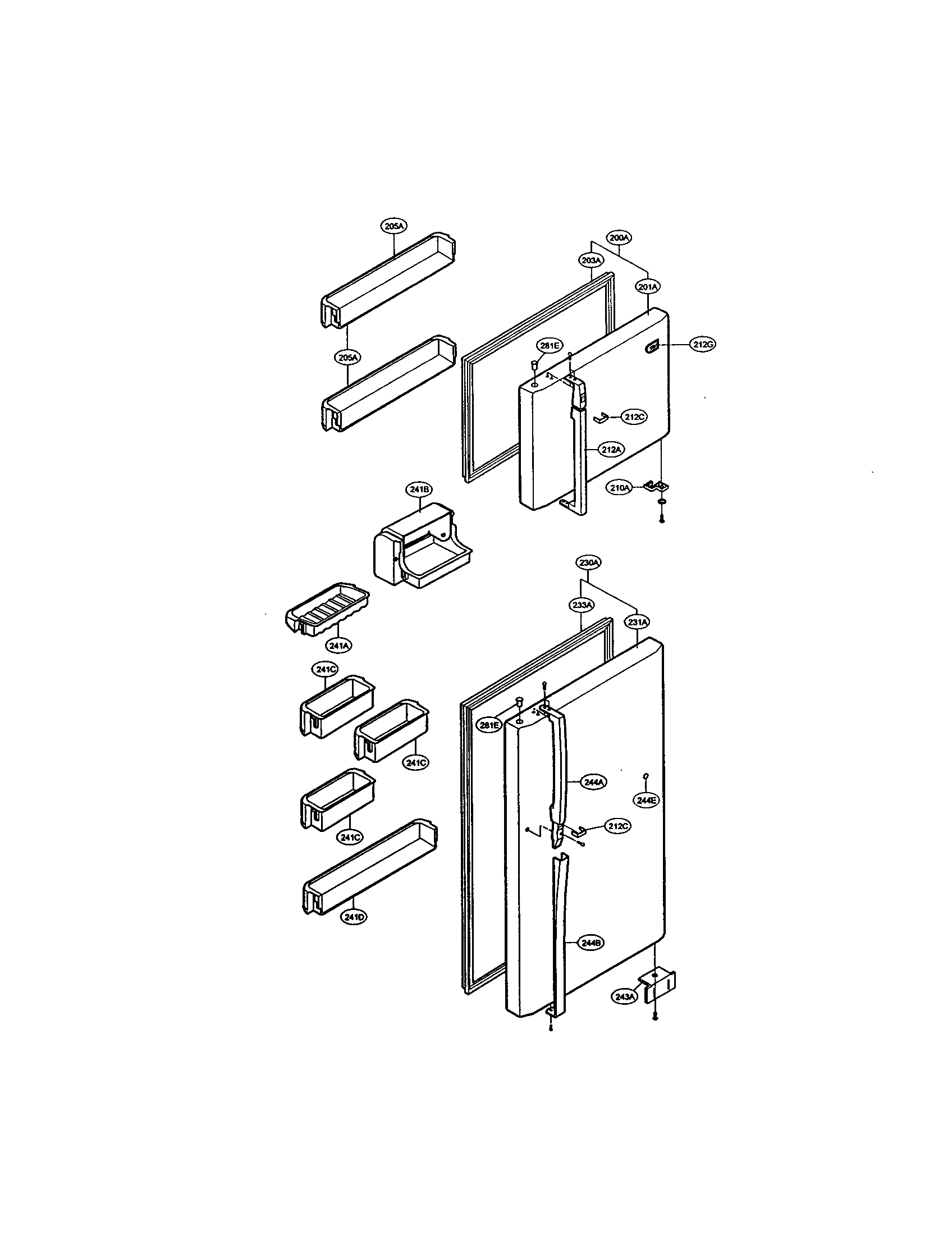 LG LRTB2021BS door and shelves diagram