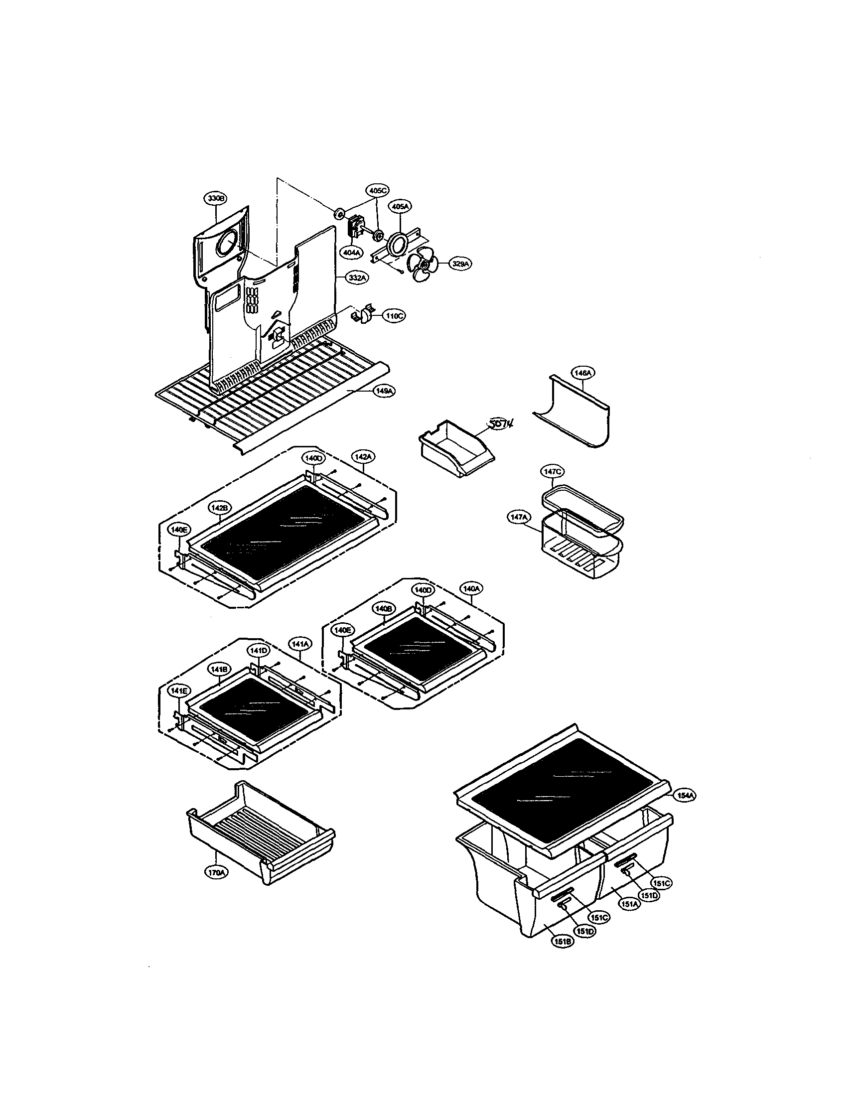 LG LRTB2021BS shelves and fan diagram