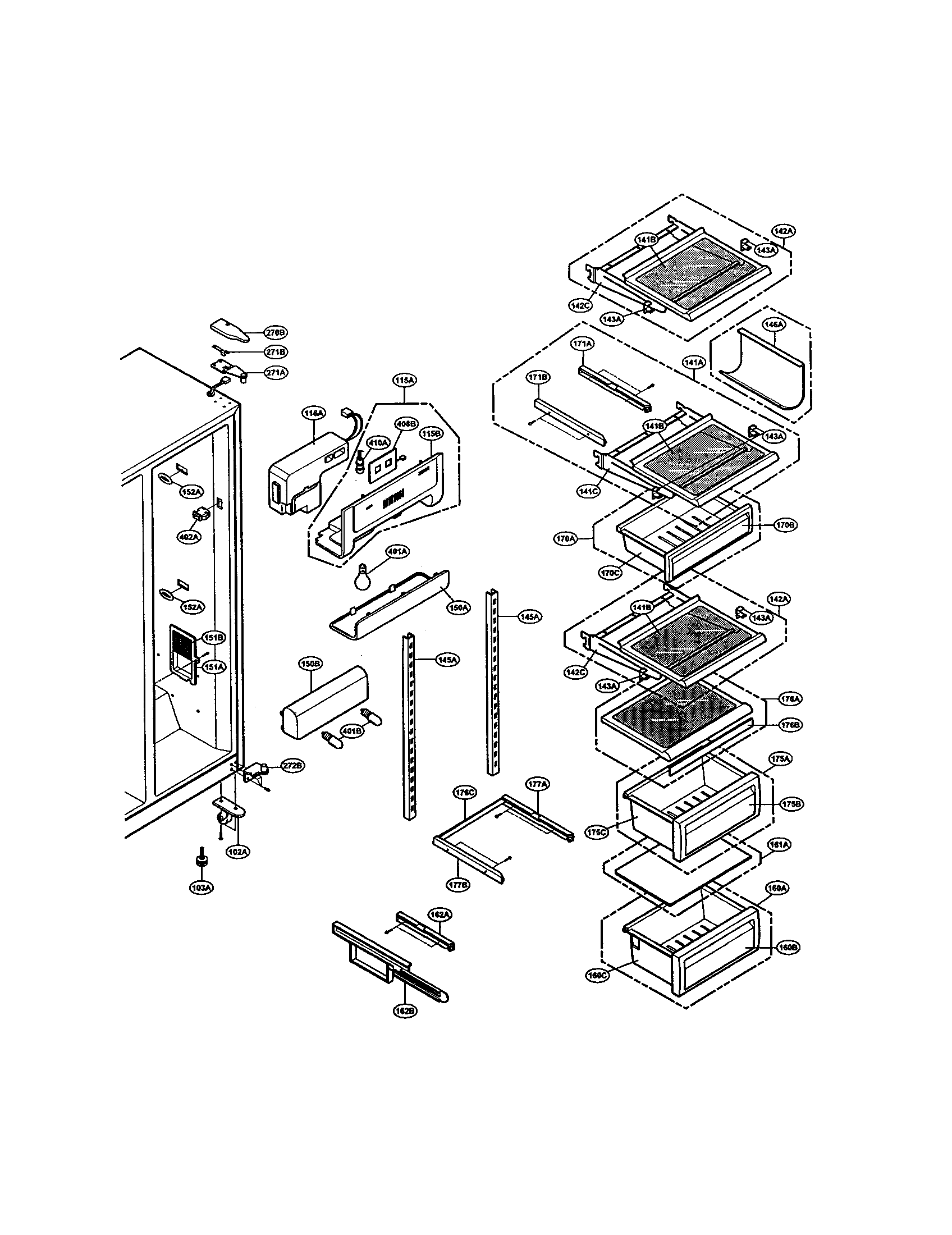 LG LRSPC2661T refrigerator compartment diagram