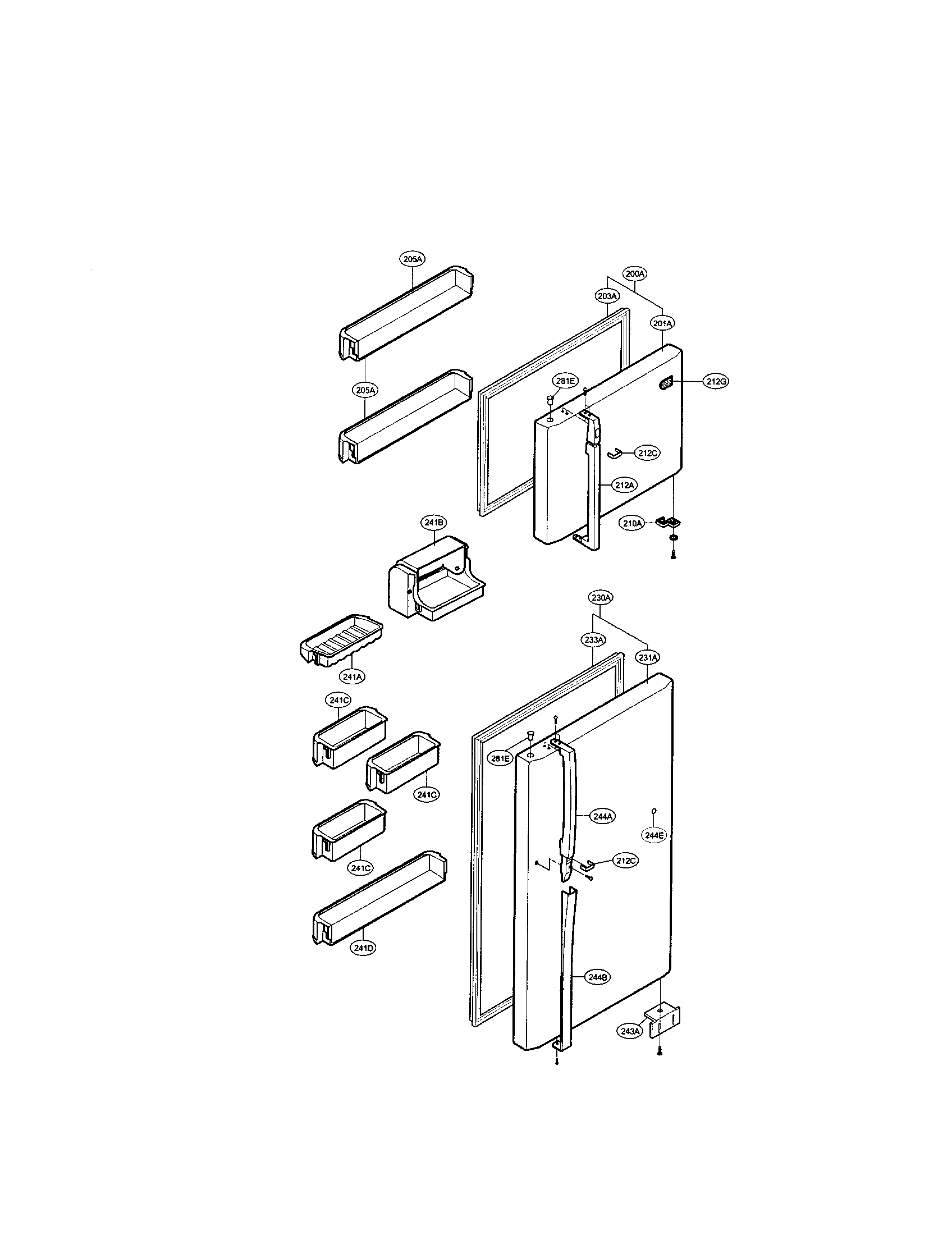 LG LRTBC1821W door and shelves diagram
