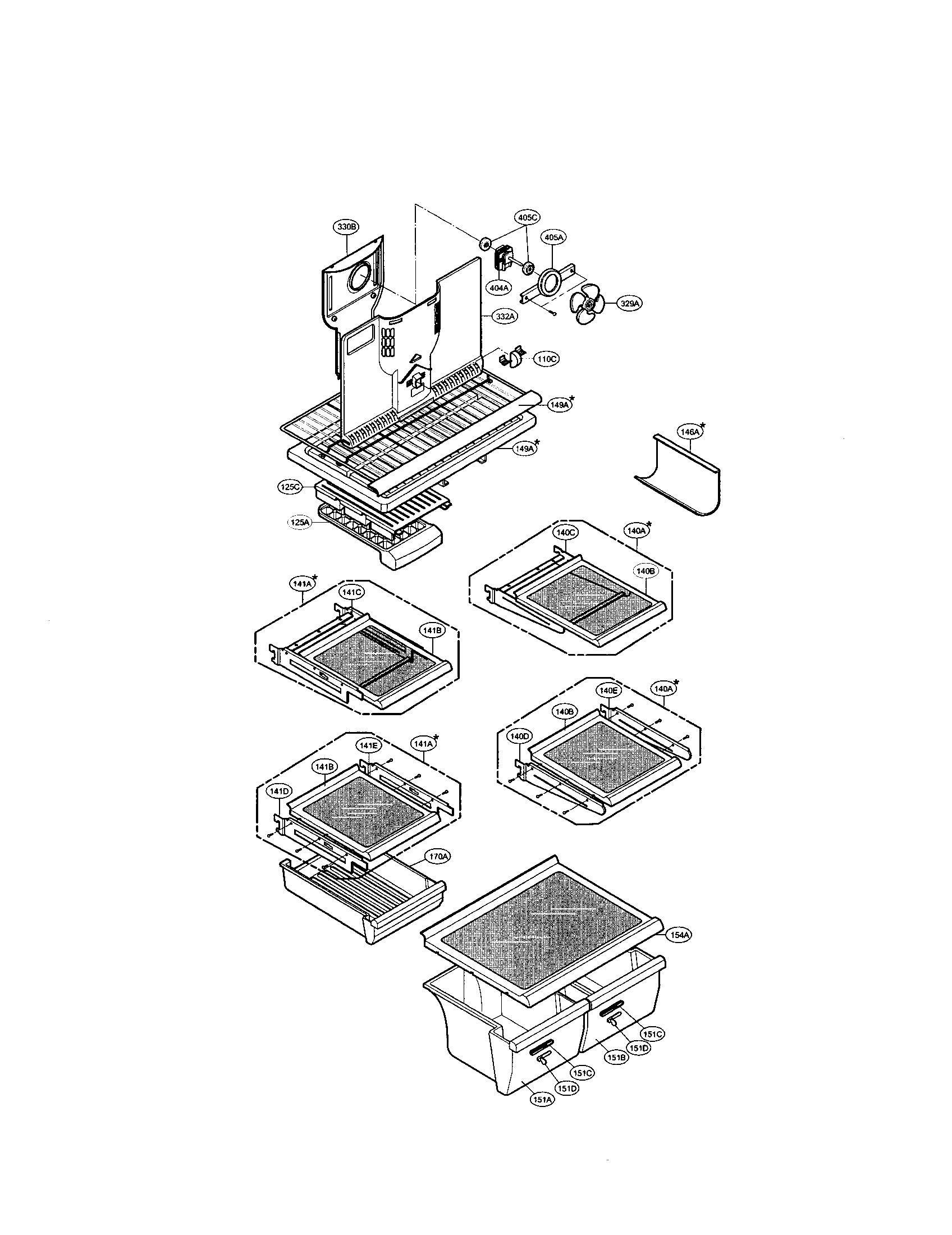 LG LRTBC1821BS shelves and fan diagram