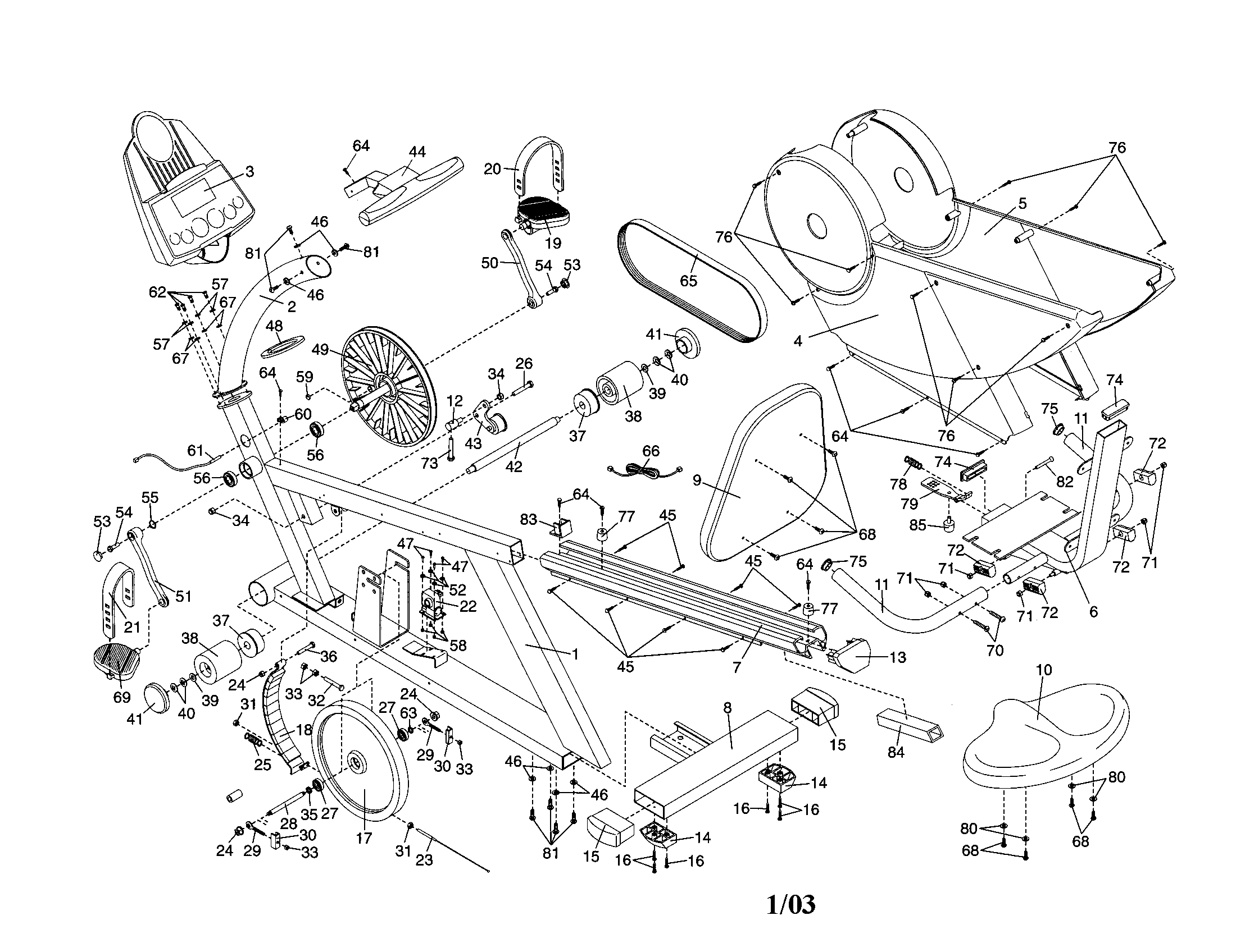 Proform PFEX31420 console/seat/handle/belt/pulley diagram
