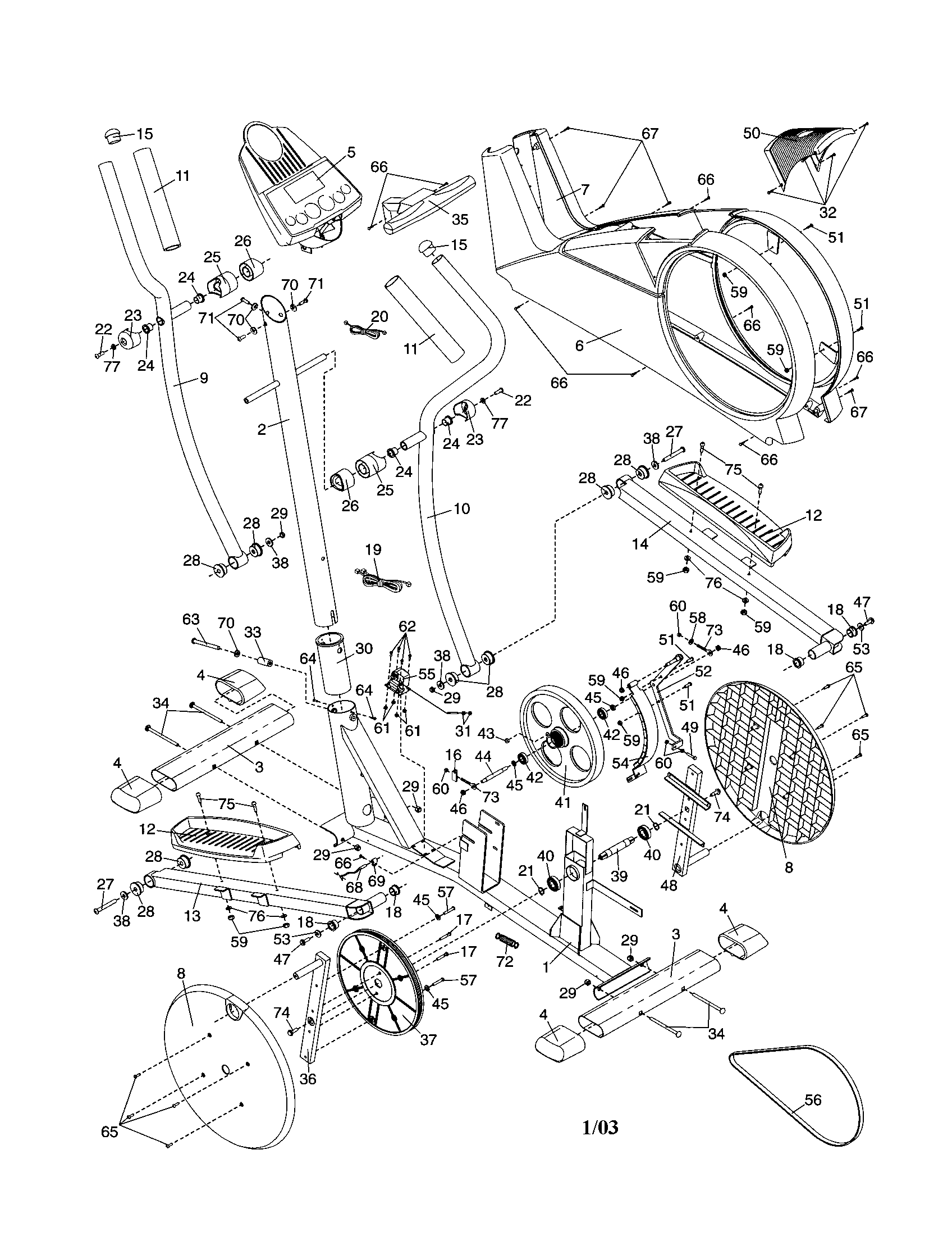 Proform PFEL39420 console/frame/handle/belt diagram