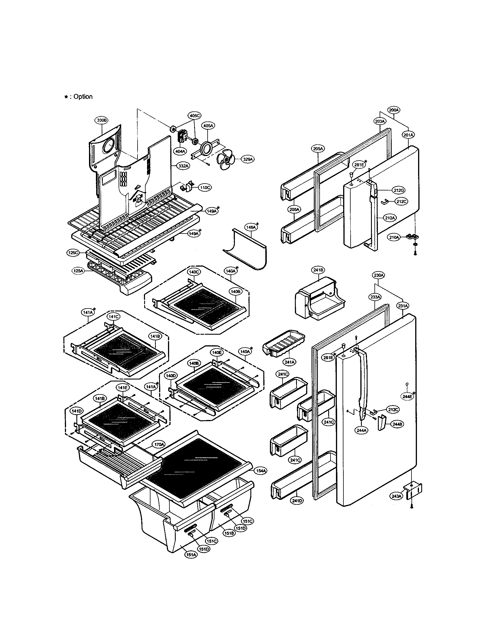 LG LRTG1813W door and shelves diagram