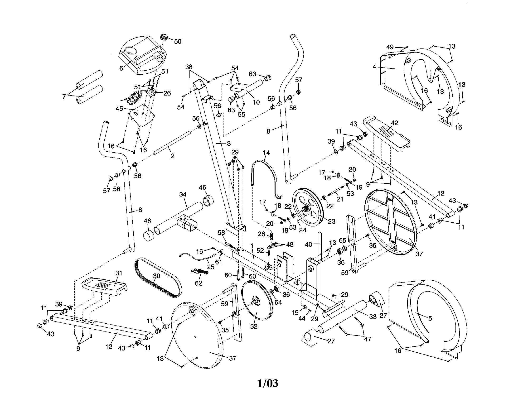 Weslo WLEL19022 frame/flywheel/handlbar diagram