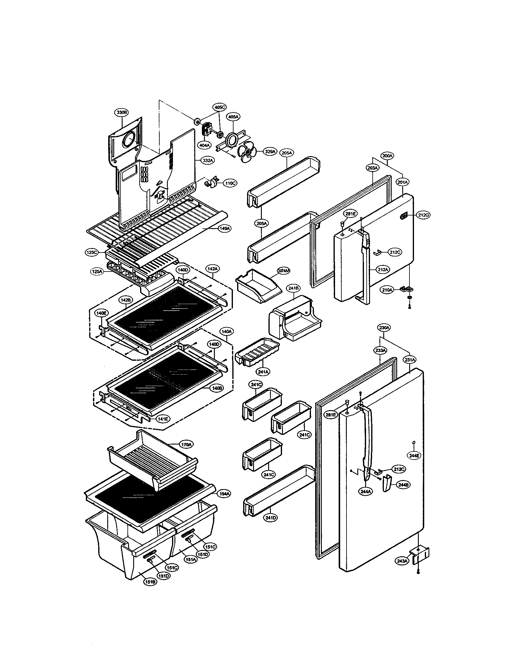 LG LRTG2011W door and shelves diagram
