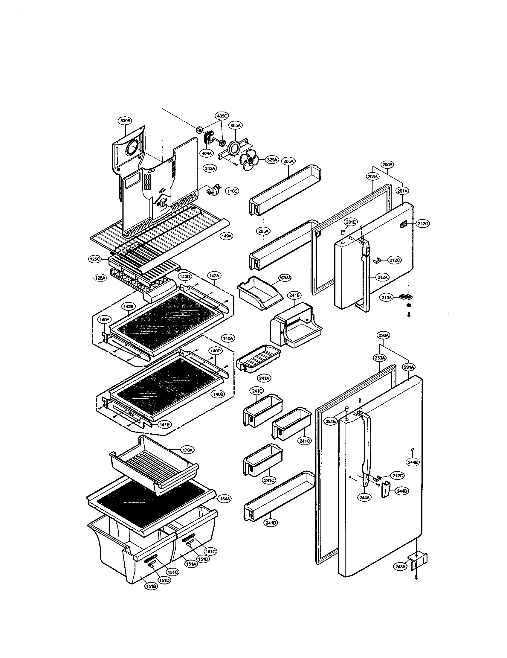 LG LRTG1811W door and shelves diagram