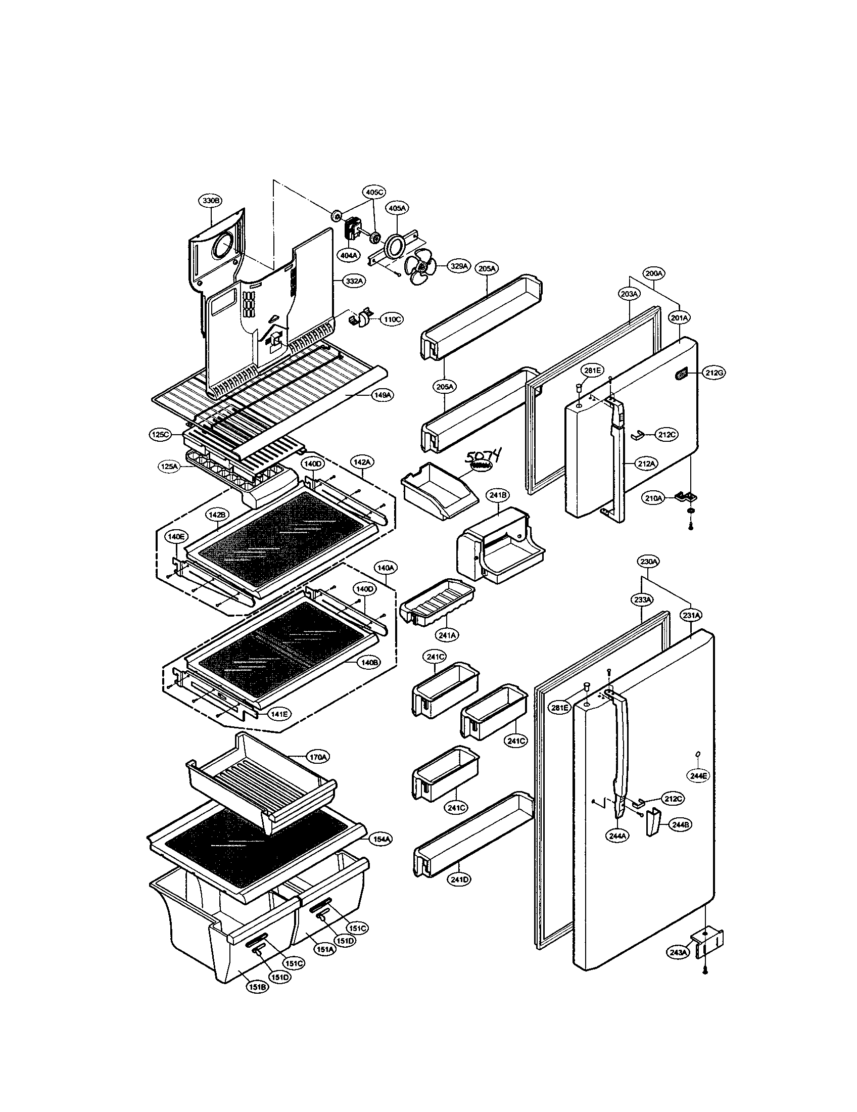 LG LRTG2011BK door and shelves diagram