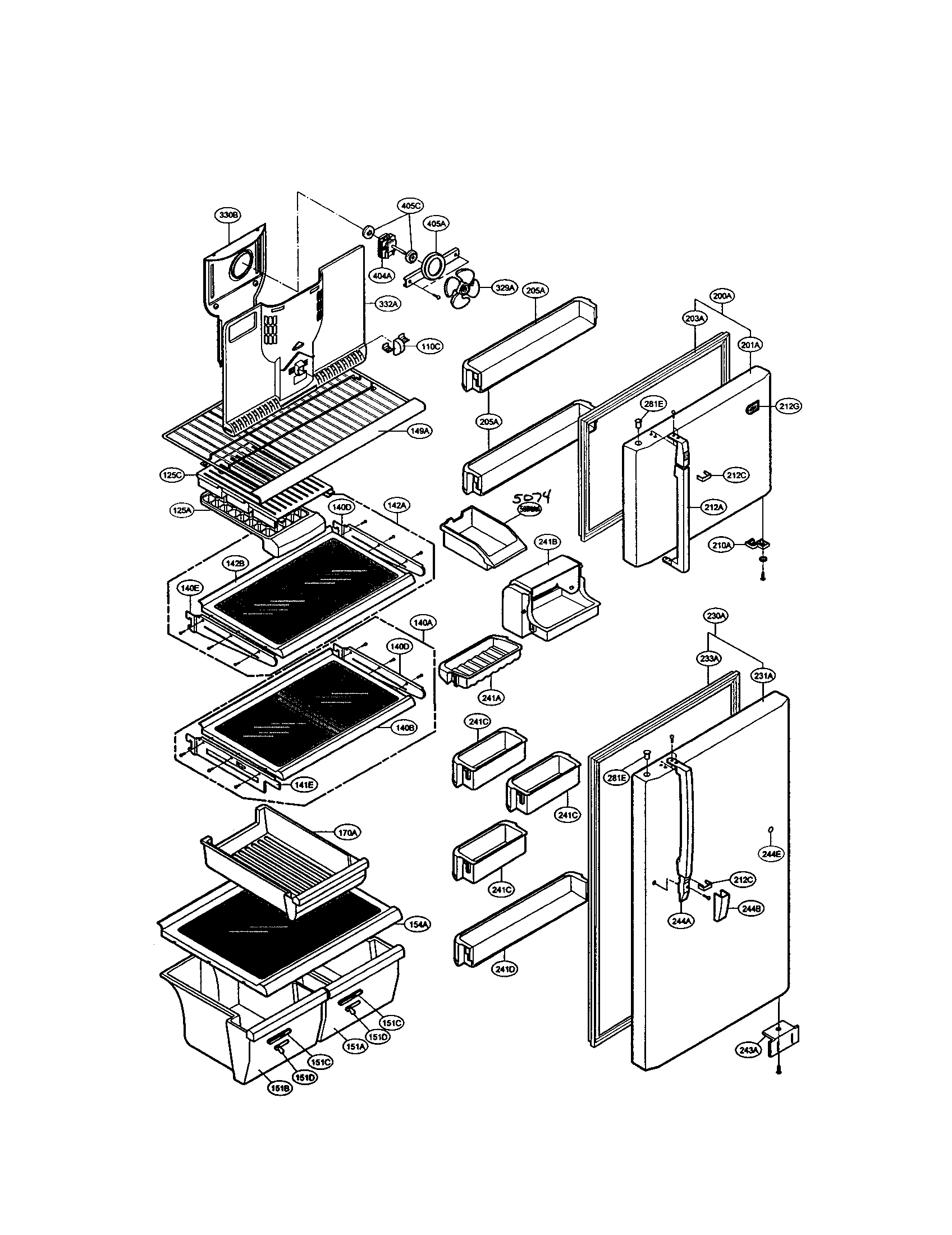 LG LRTG2011BS door and shelves diagram