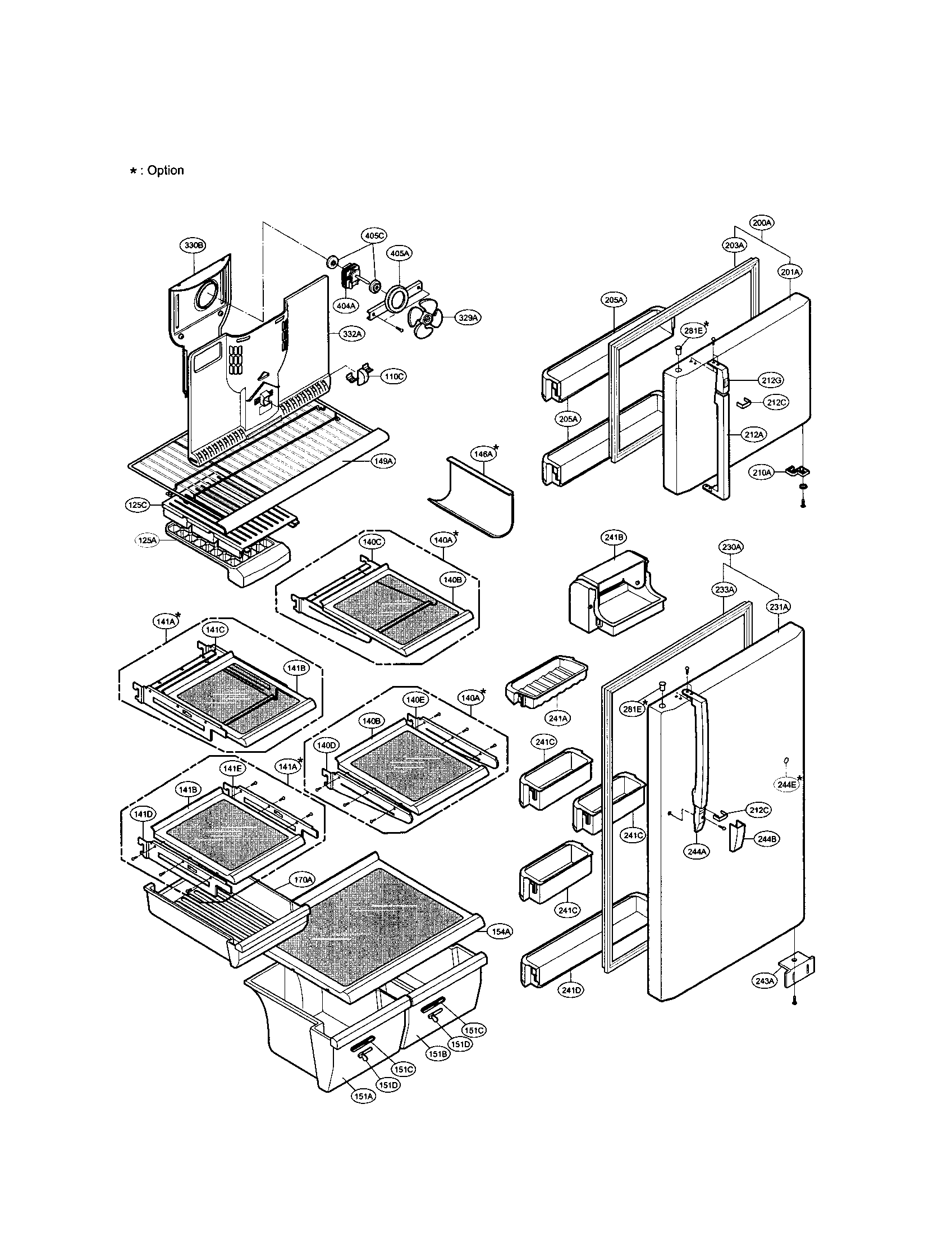 LG LRTGC1815W door and shelving diagram