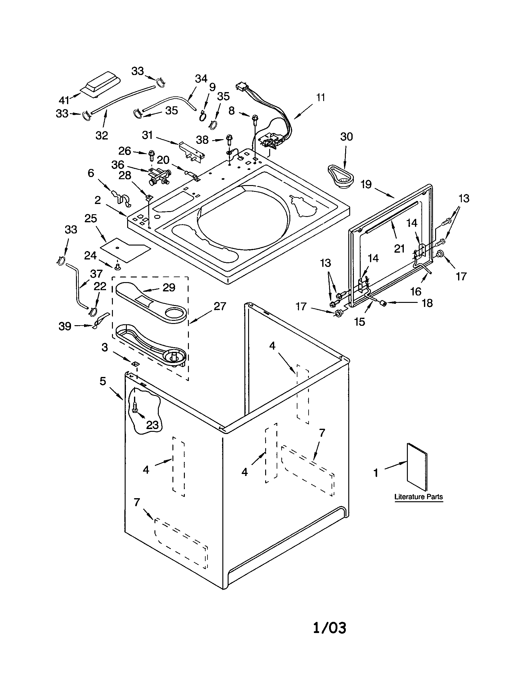 Kenmore 11022056102 top and cabinet diagram