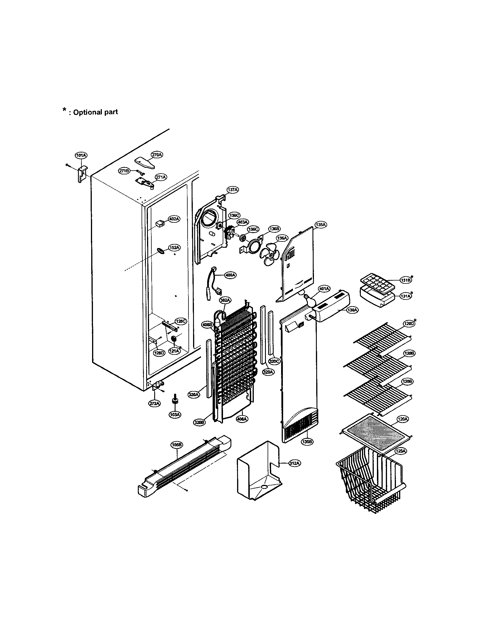 LG LRSPC2031W freezer compartment diagram