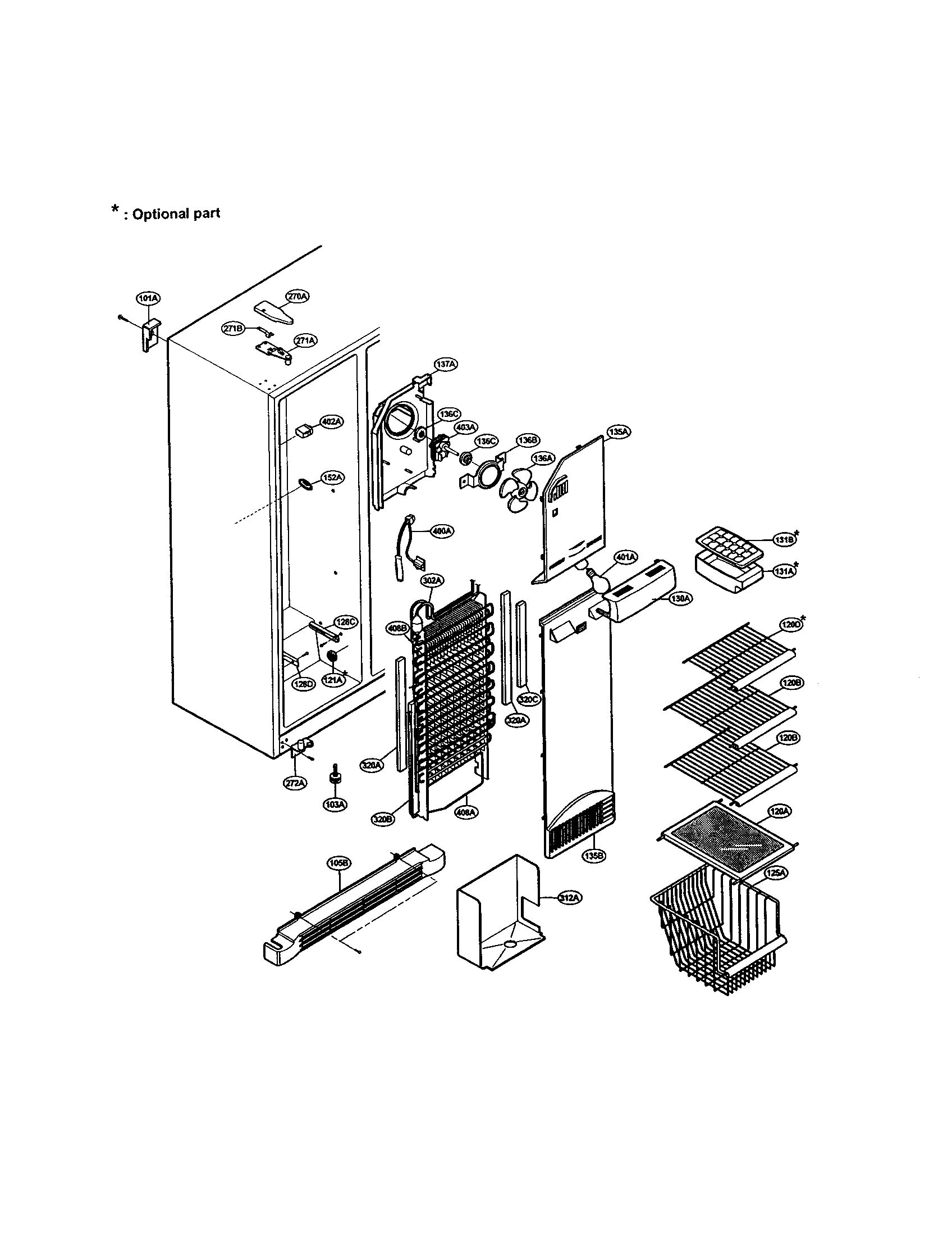 LG LRSPC2031T freezer compartment diagram