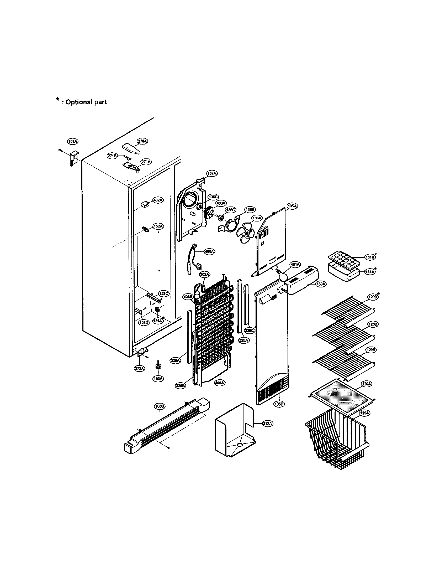 LG LRSPC2051ST freezer compartment diagram