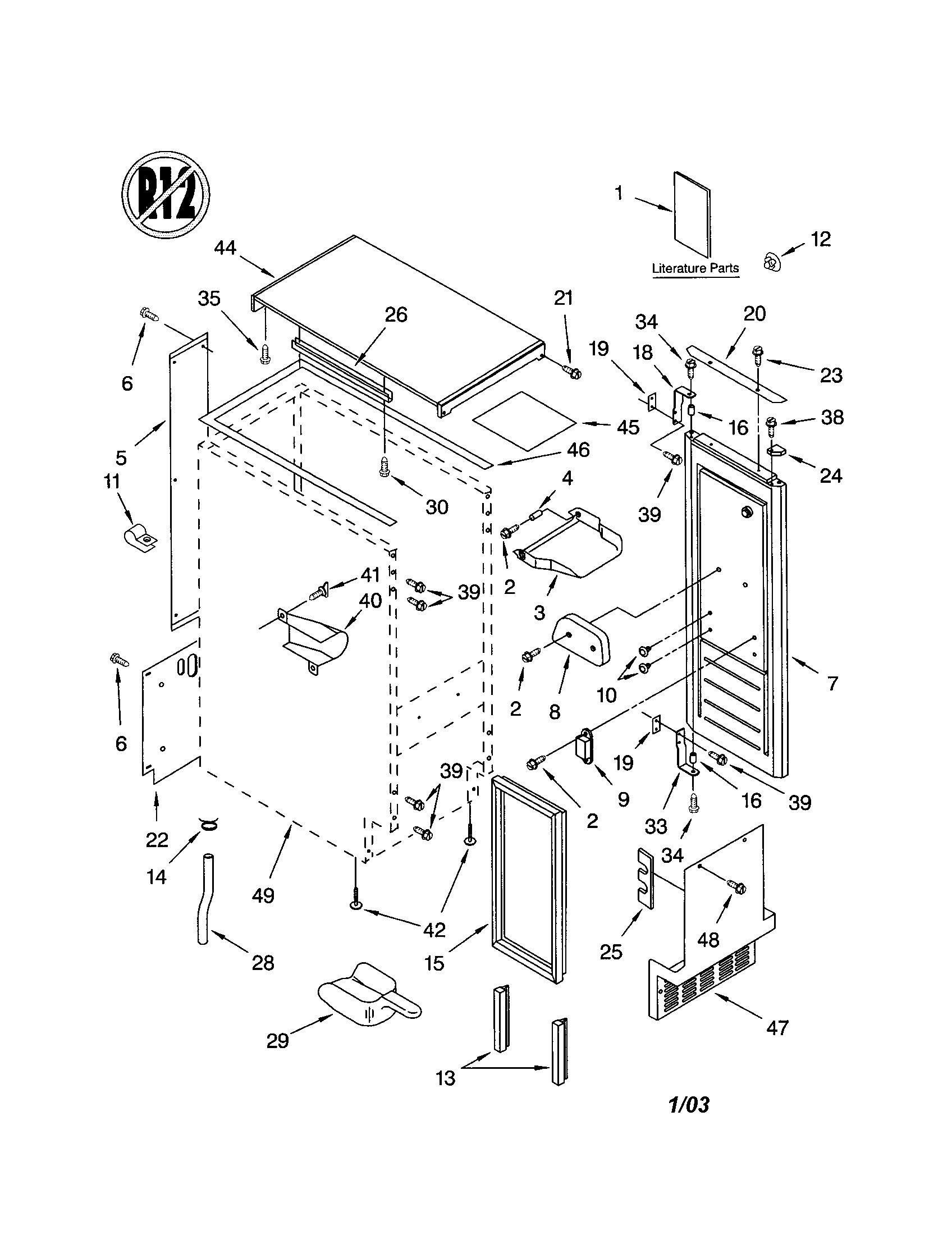 Kenmore 10689489994 cabinet liner and door diagram