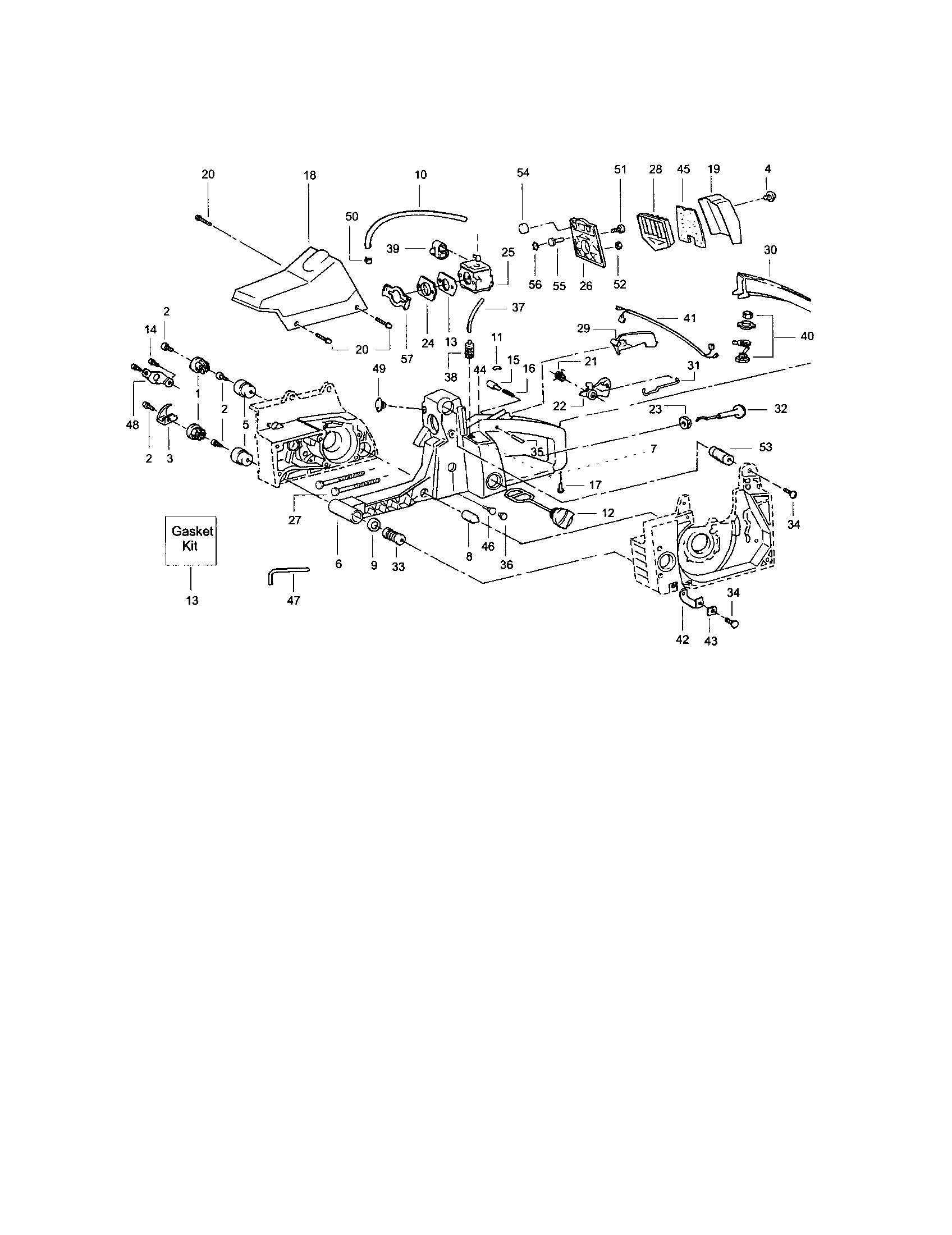 Poulan 3450 cylinder shield/tank and handle kit diagram