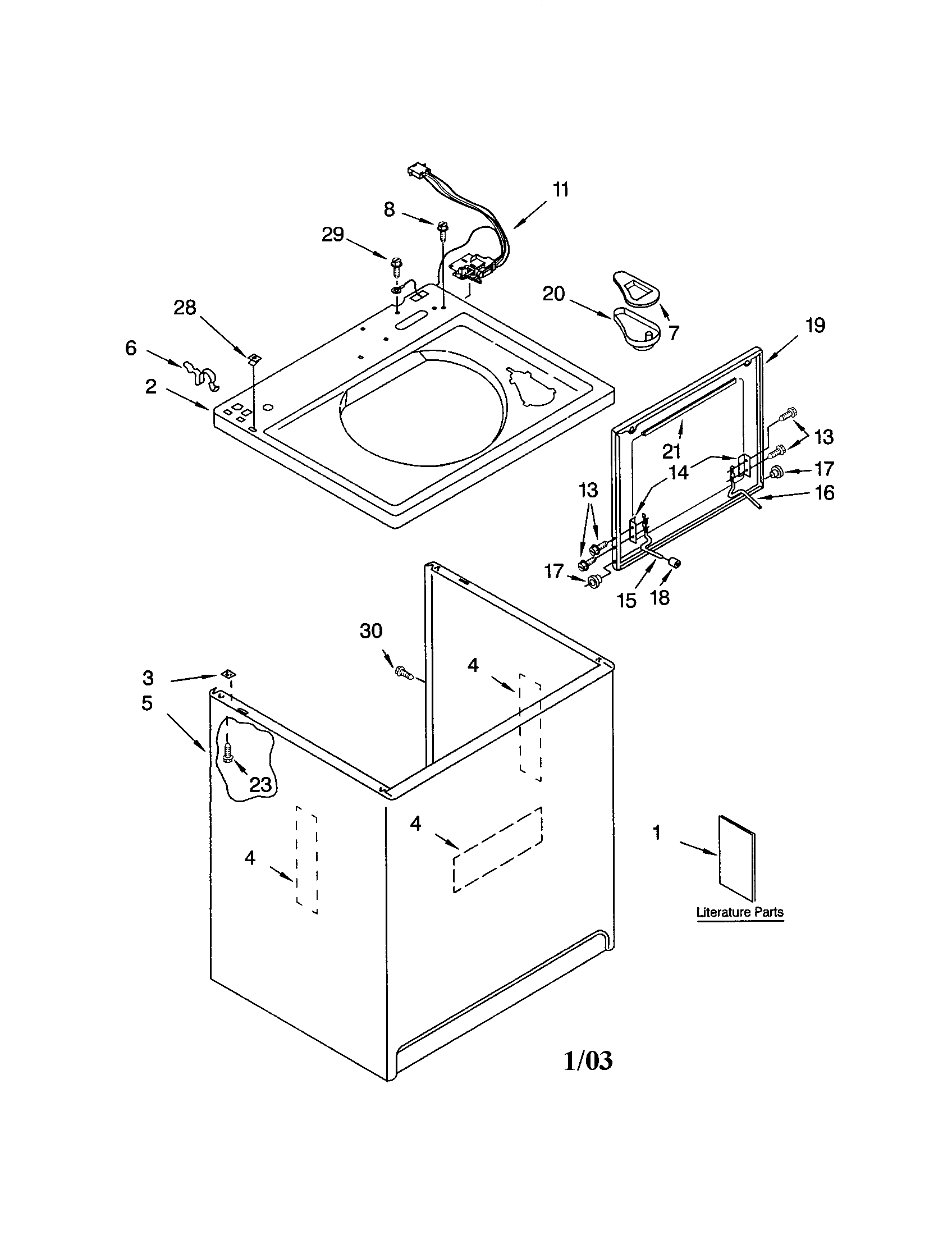 Kenmore Elite 11023036102 top and cabinet diagram