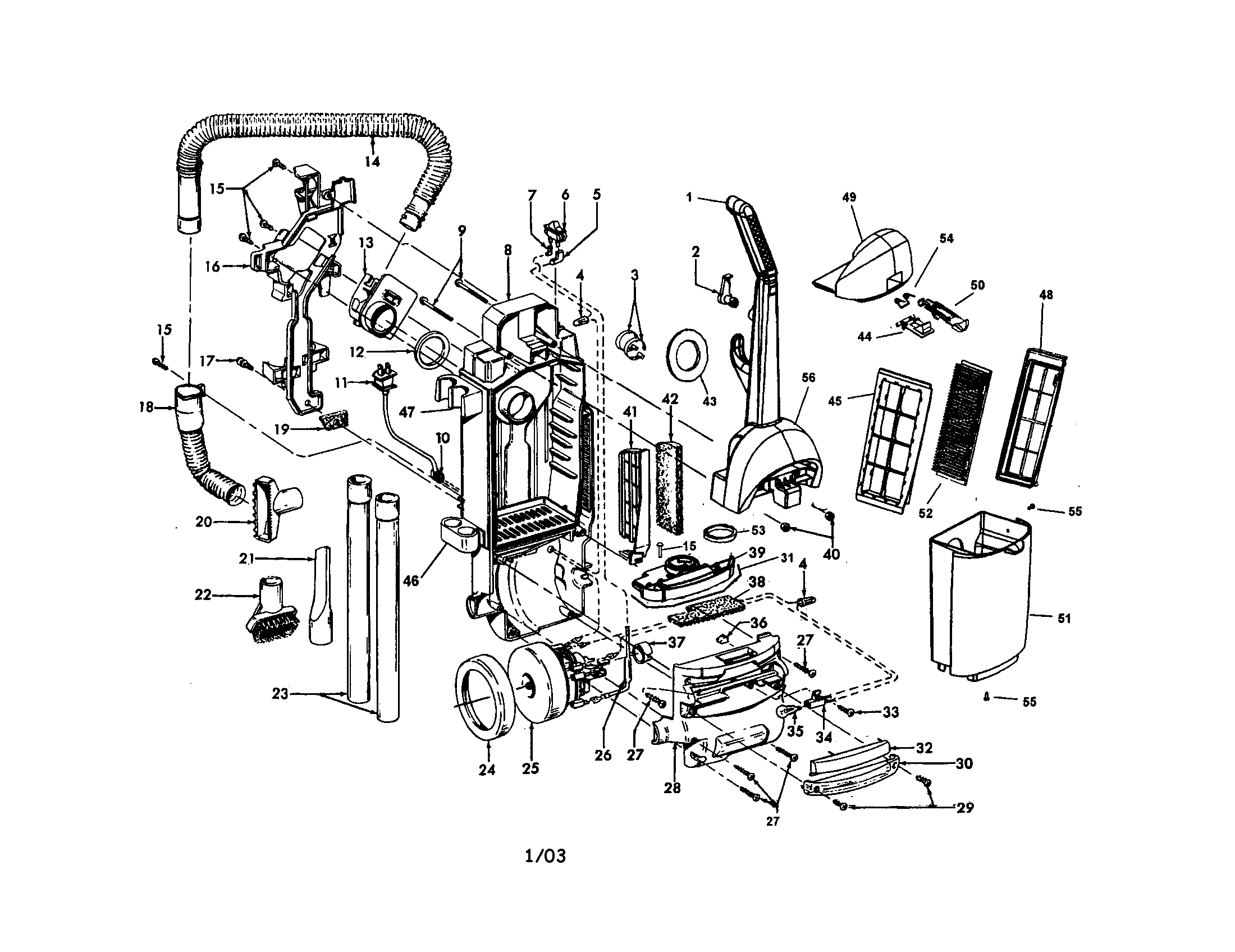 Hoover C1701-900 motor/handl/hose diagram