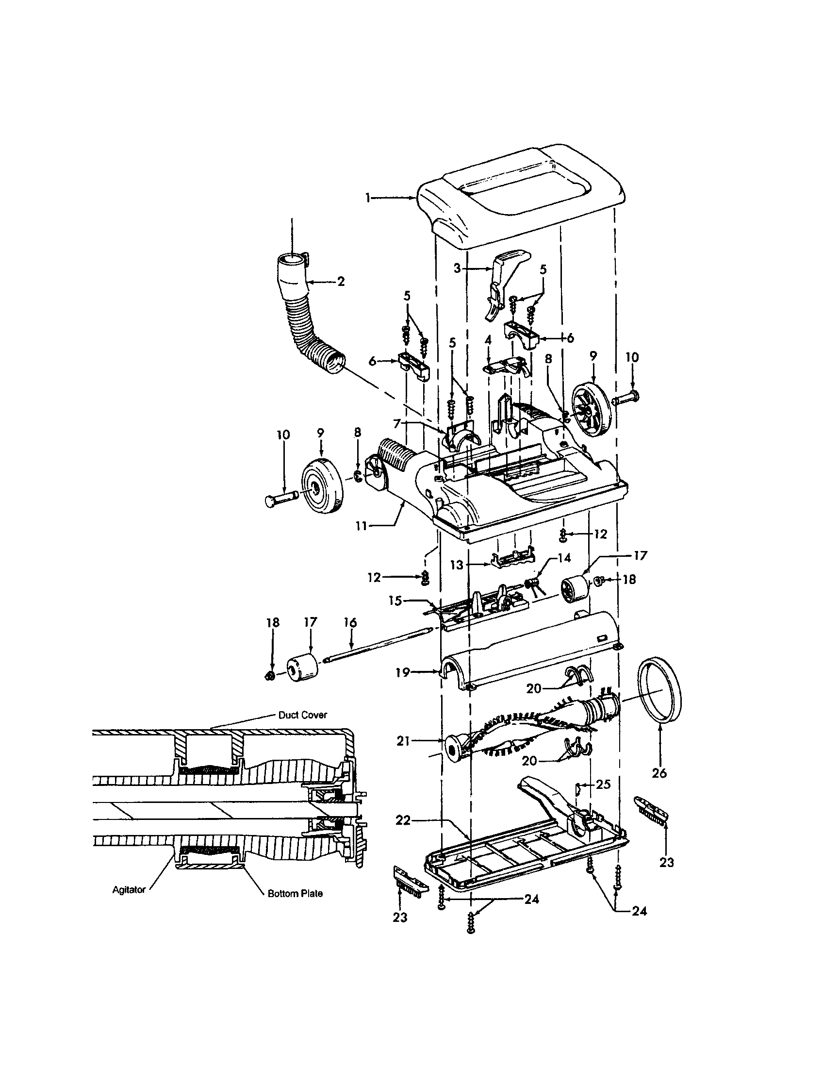 Hoover C1701-900 hood/dust cover/agitator diagram