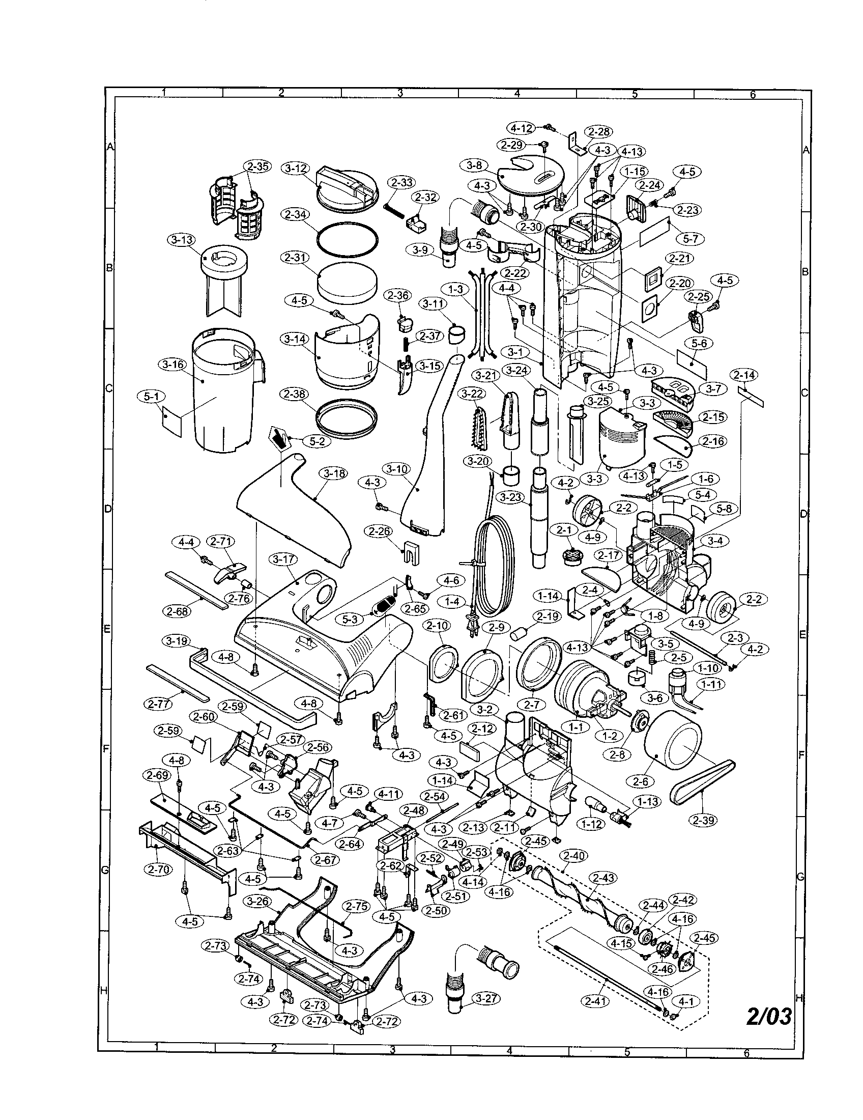 Sharp EC-T5180B motor/handle/lid/dust bin/hood diagram