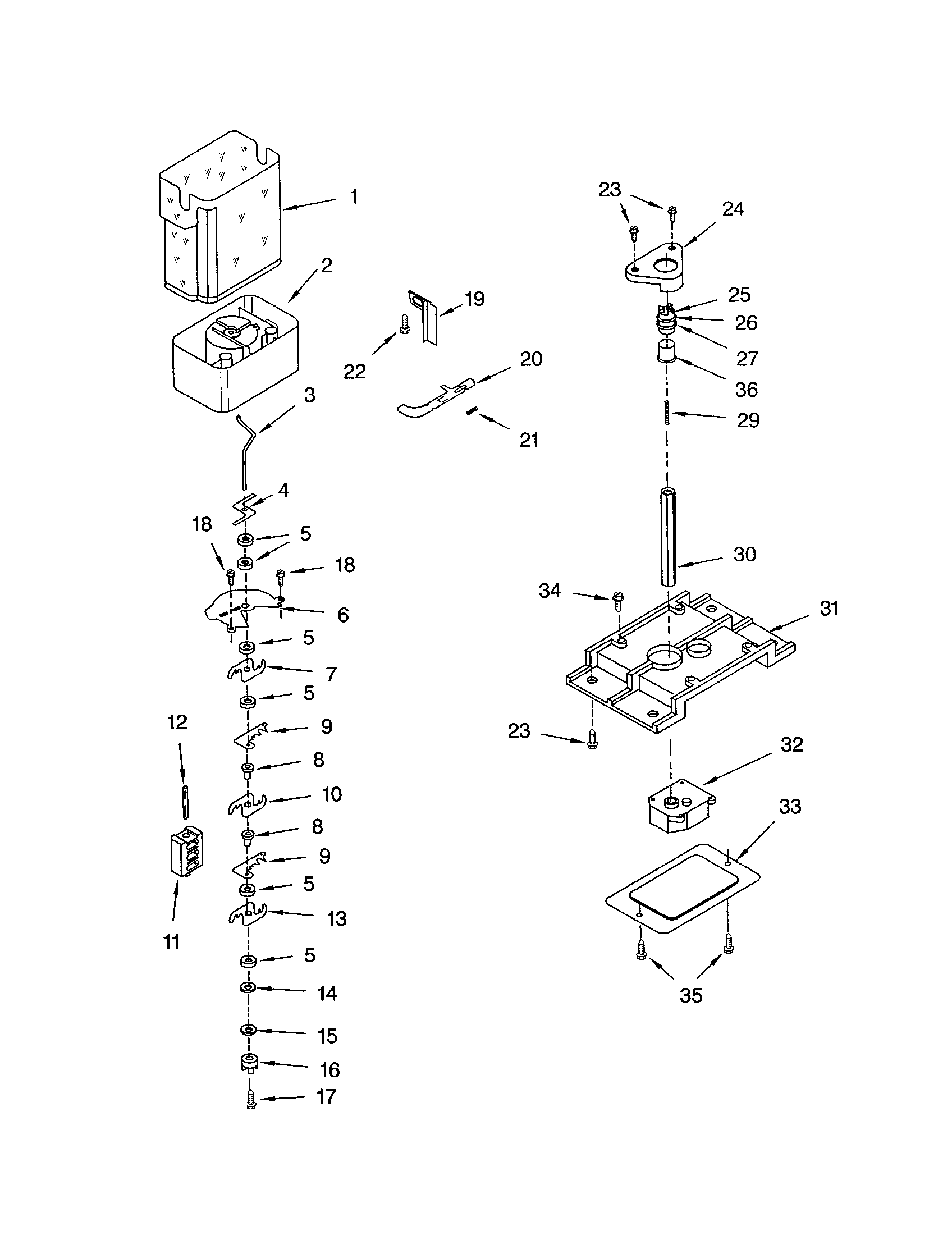 Kenmore 10653709200 motor and ice container diagram