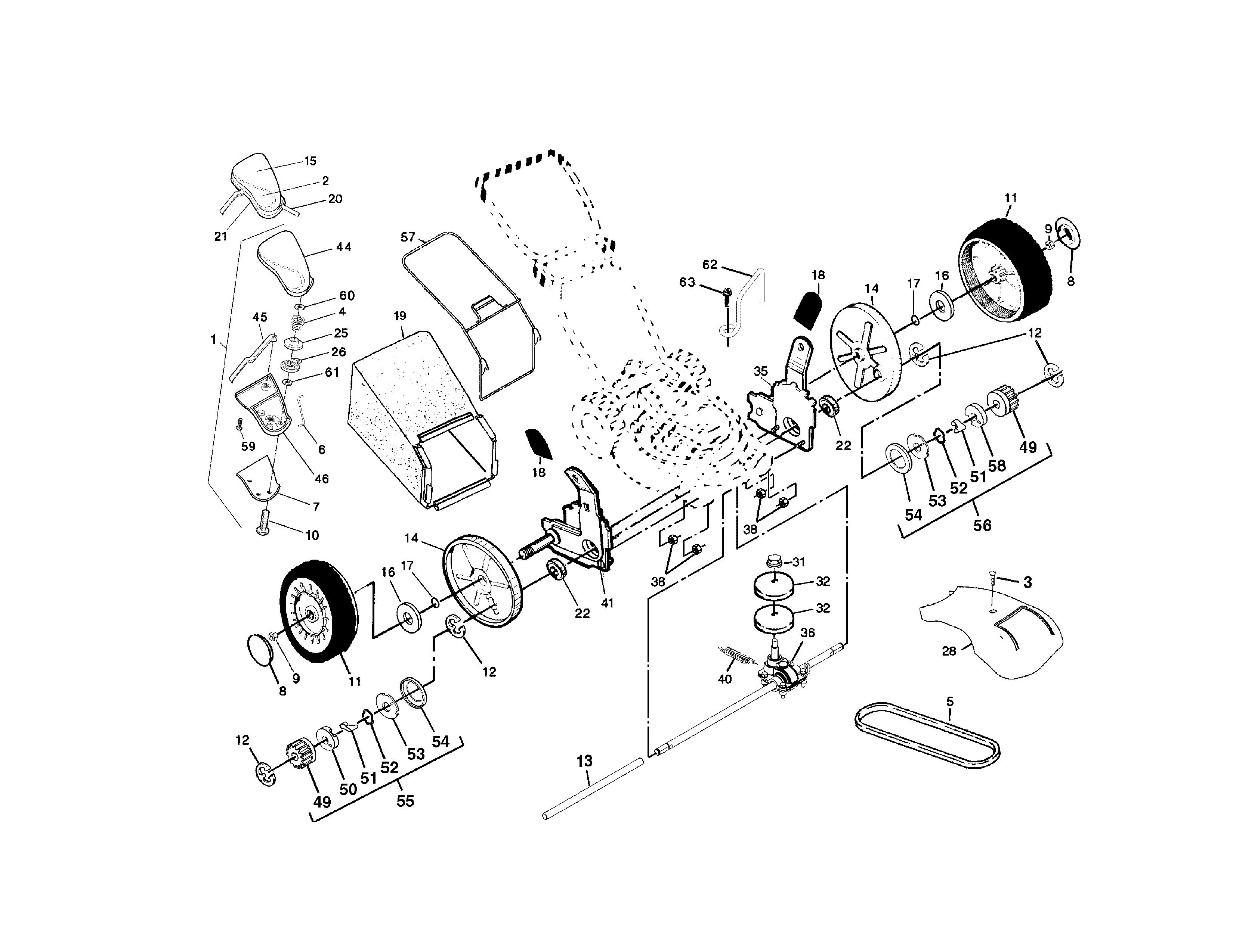 Craftsman 917378500 wheels/tires/bag diagram