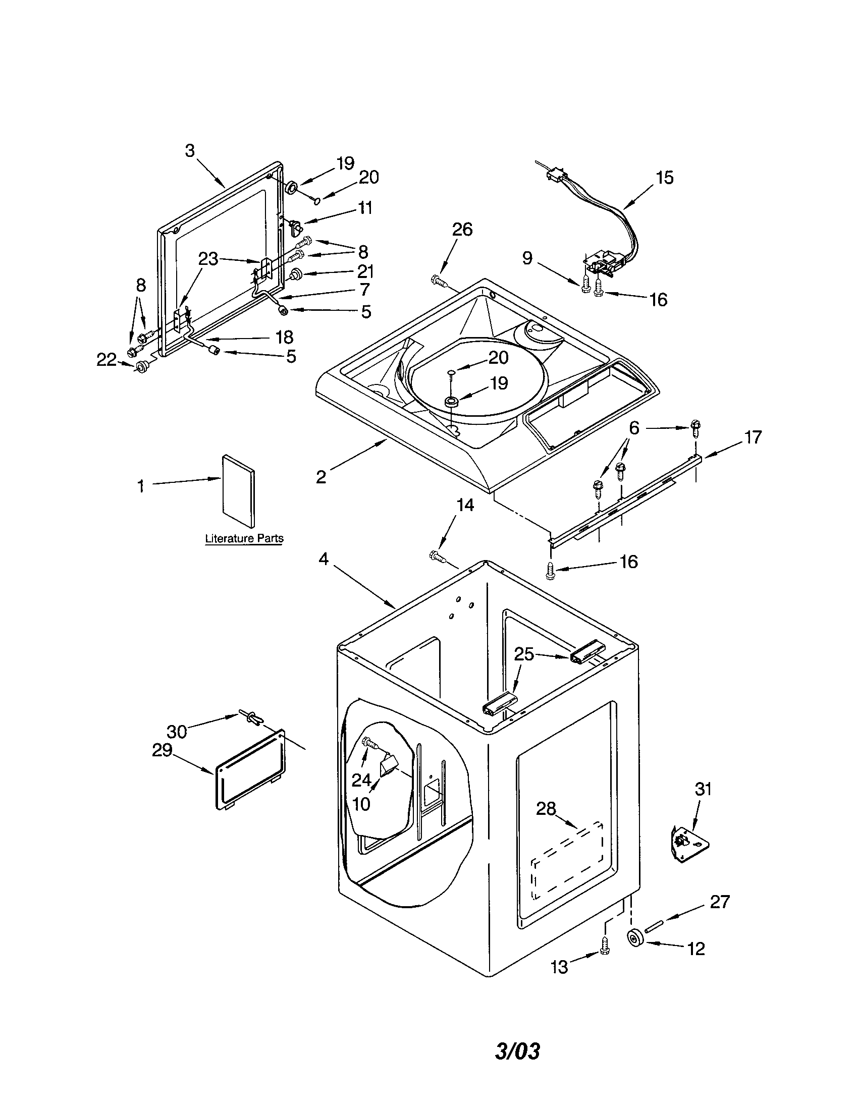 Kenmore 11042722201 top and cabinet diagram