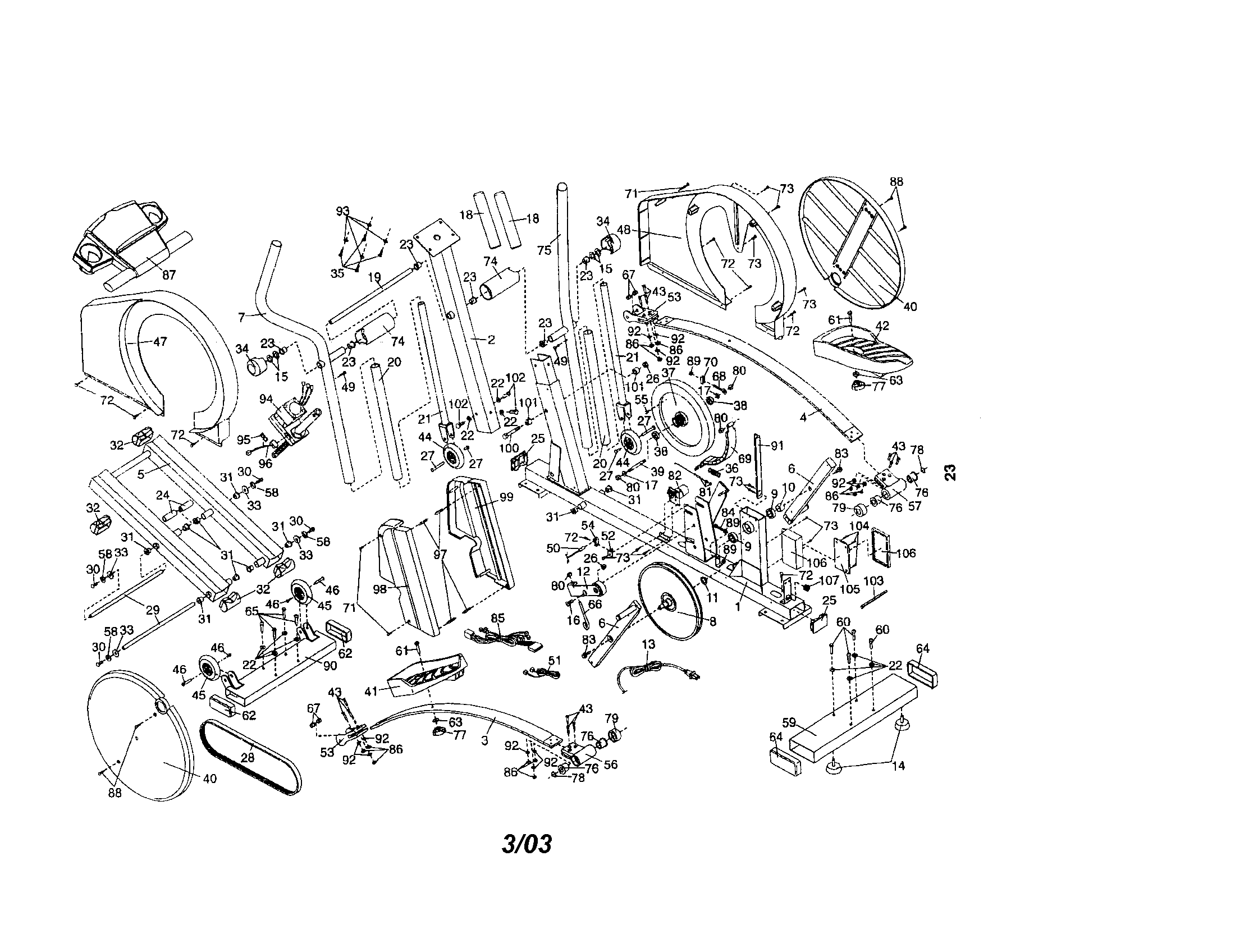 NordicTrack 831298651 frame/console/belt/flywheel diagram