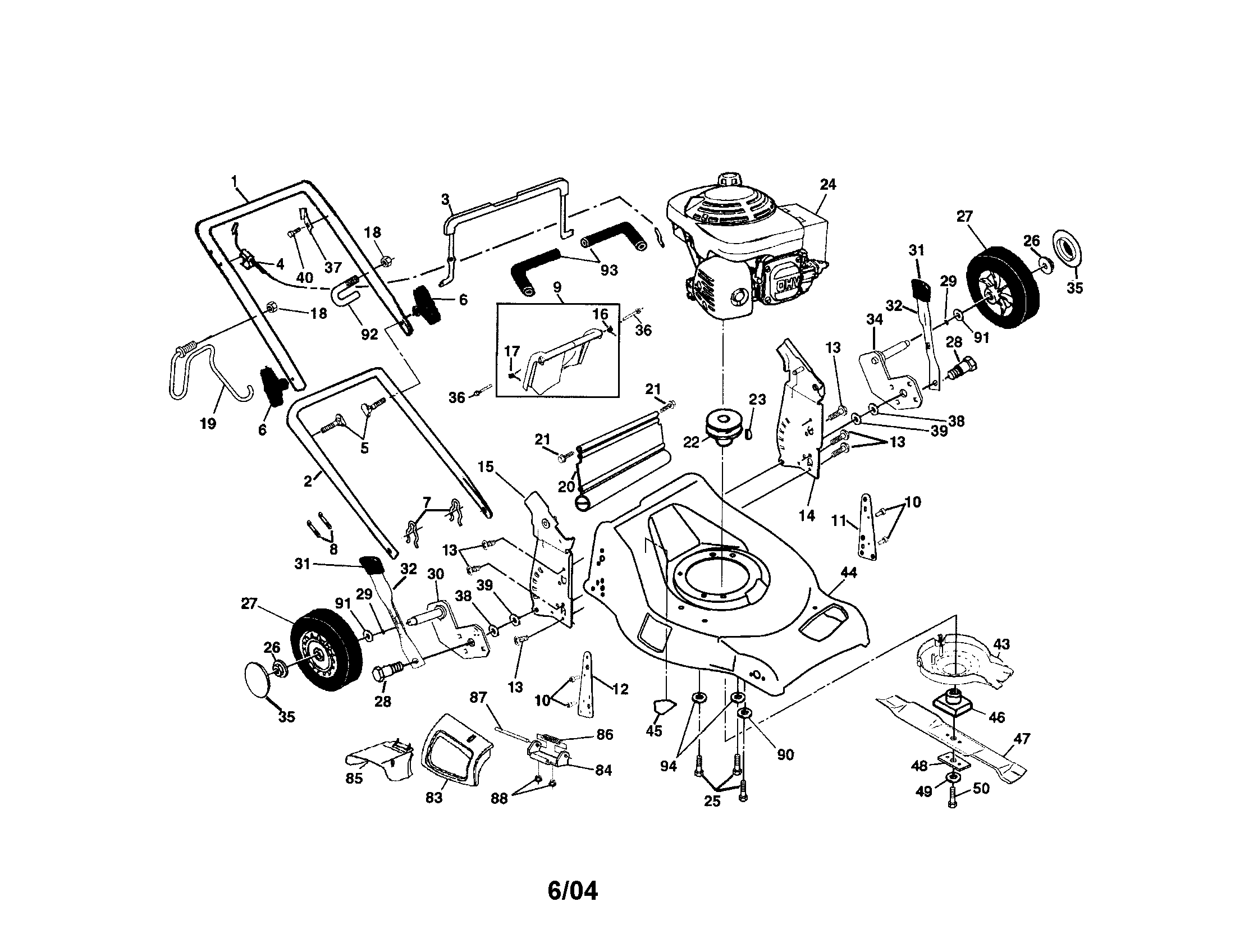 Craftsman 917378501 engine/housing/blade/handle diagram