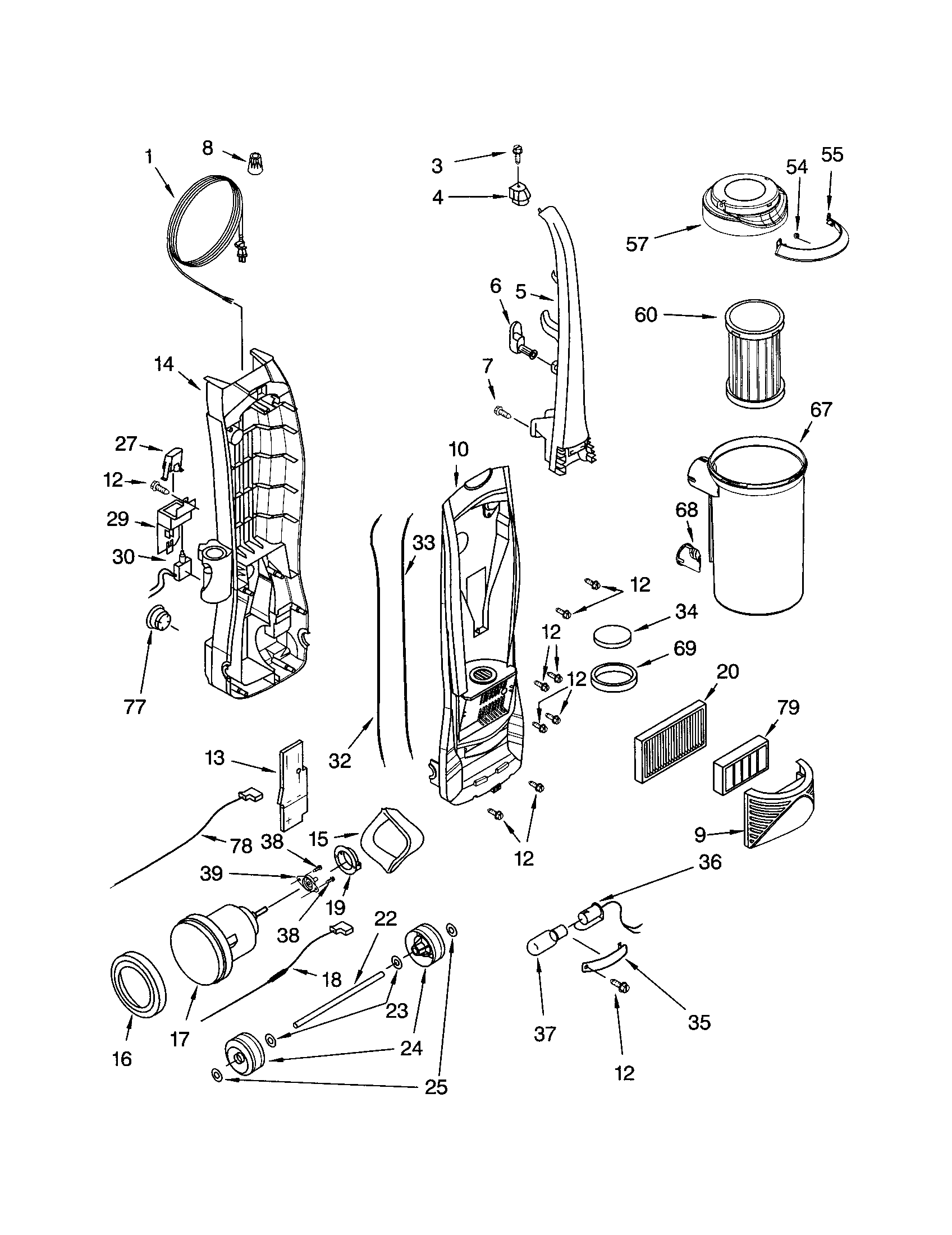 Kenmore 11633726202 dust compartment and motor diagram