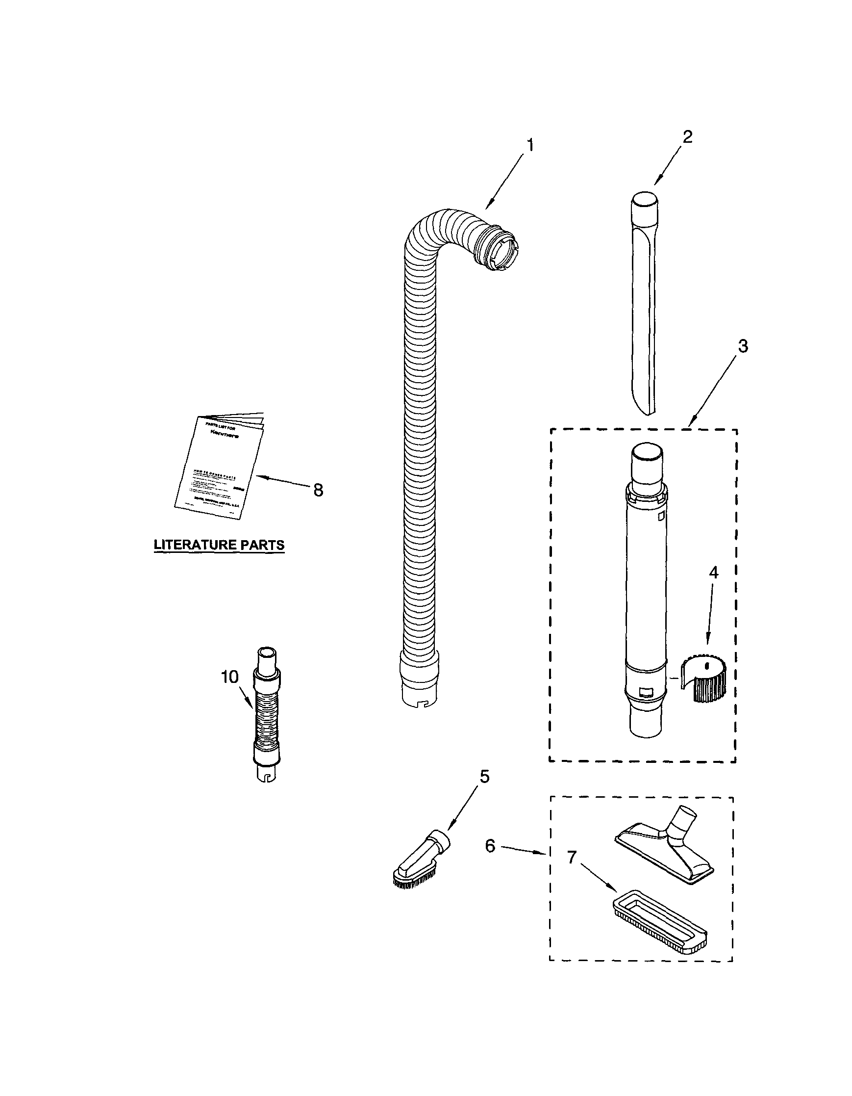 Kenmore 11633613300 hose and attachments diagram