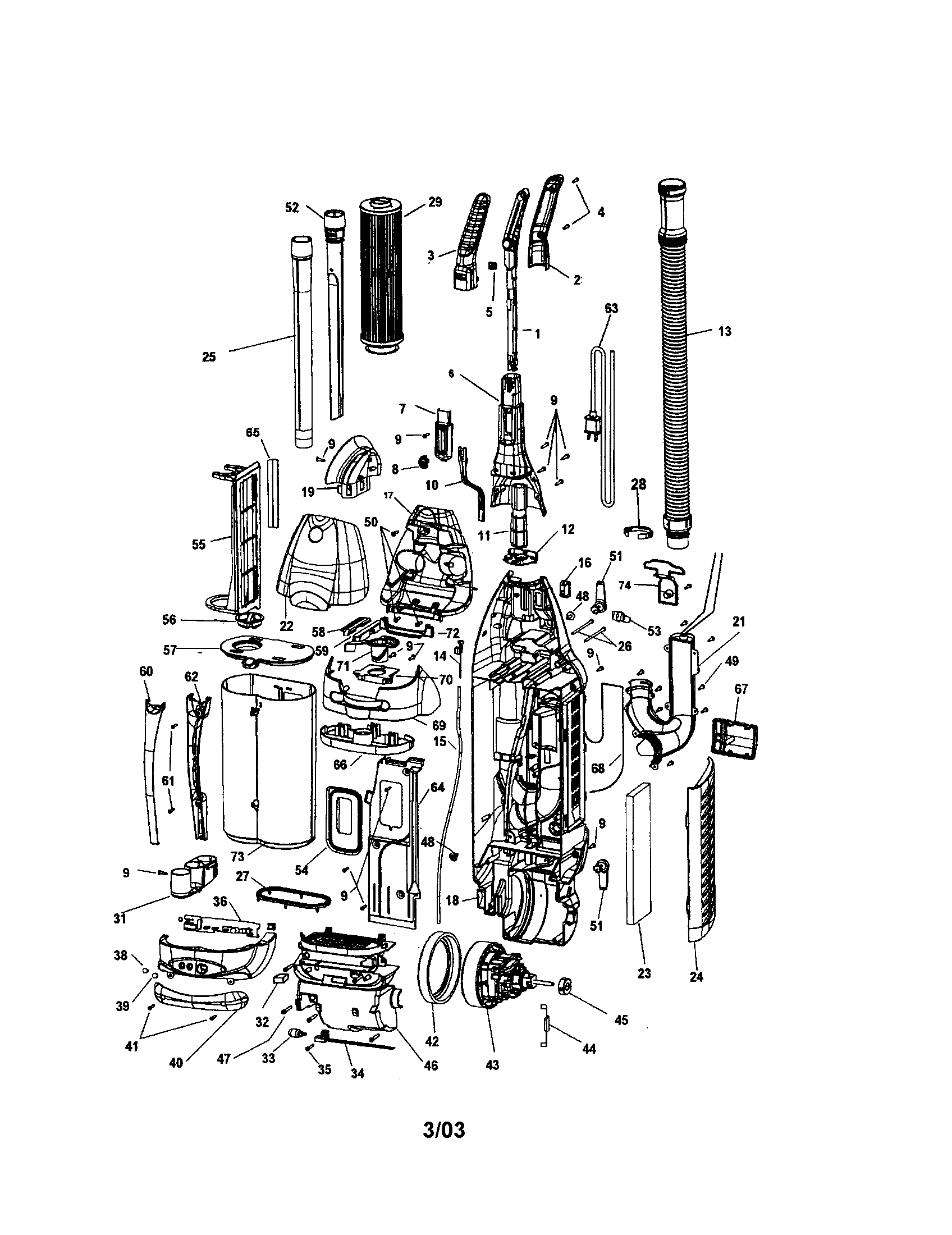 Hoover U6632-900 cartridge filter/cover, motor diagram