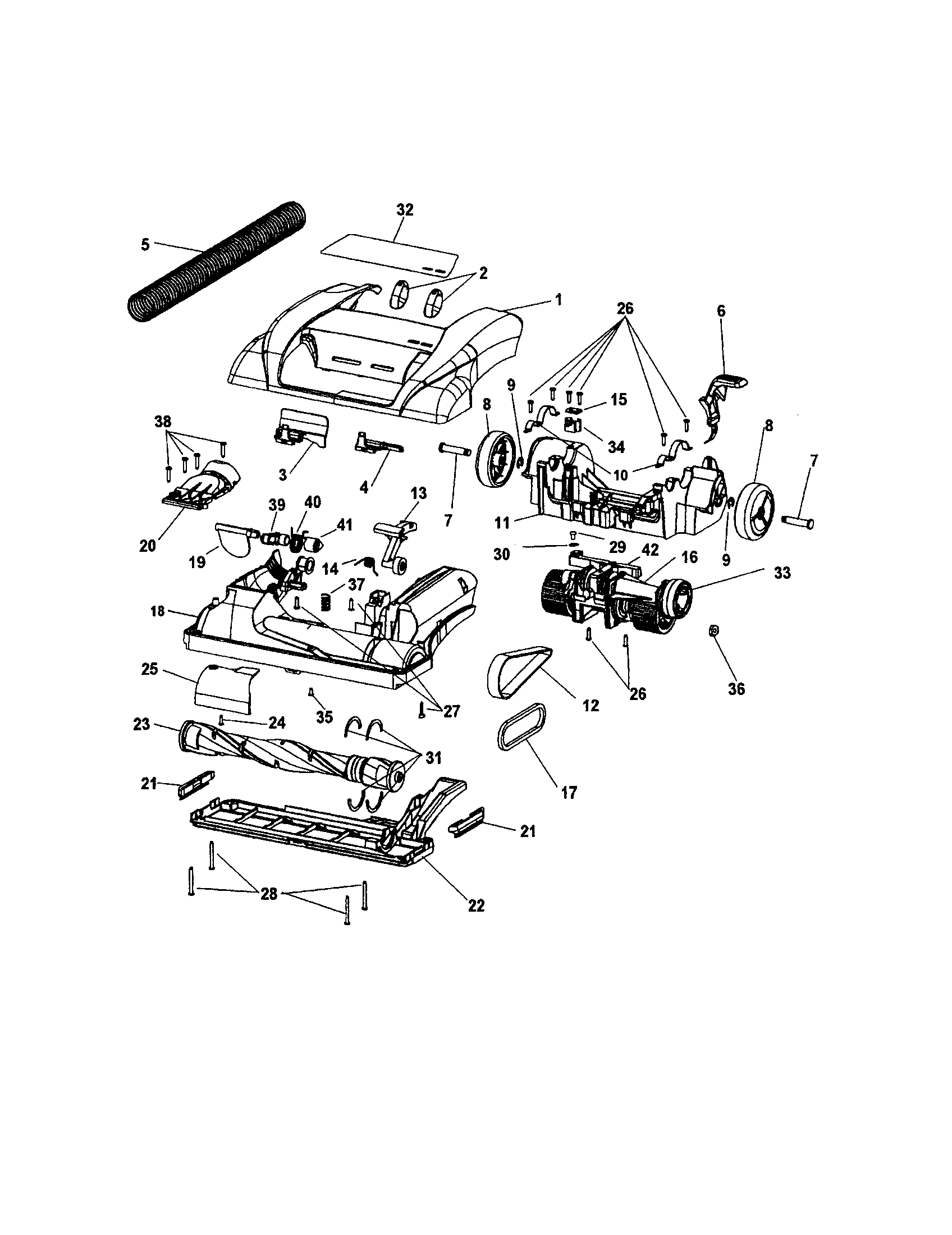Hoover U6632-900 hood/agitator/wheels diagram