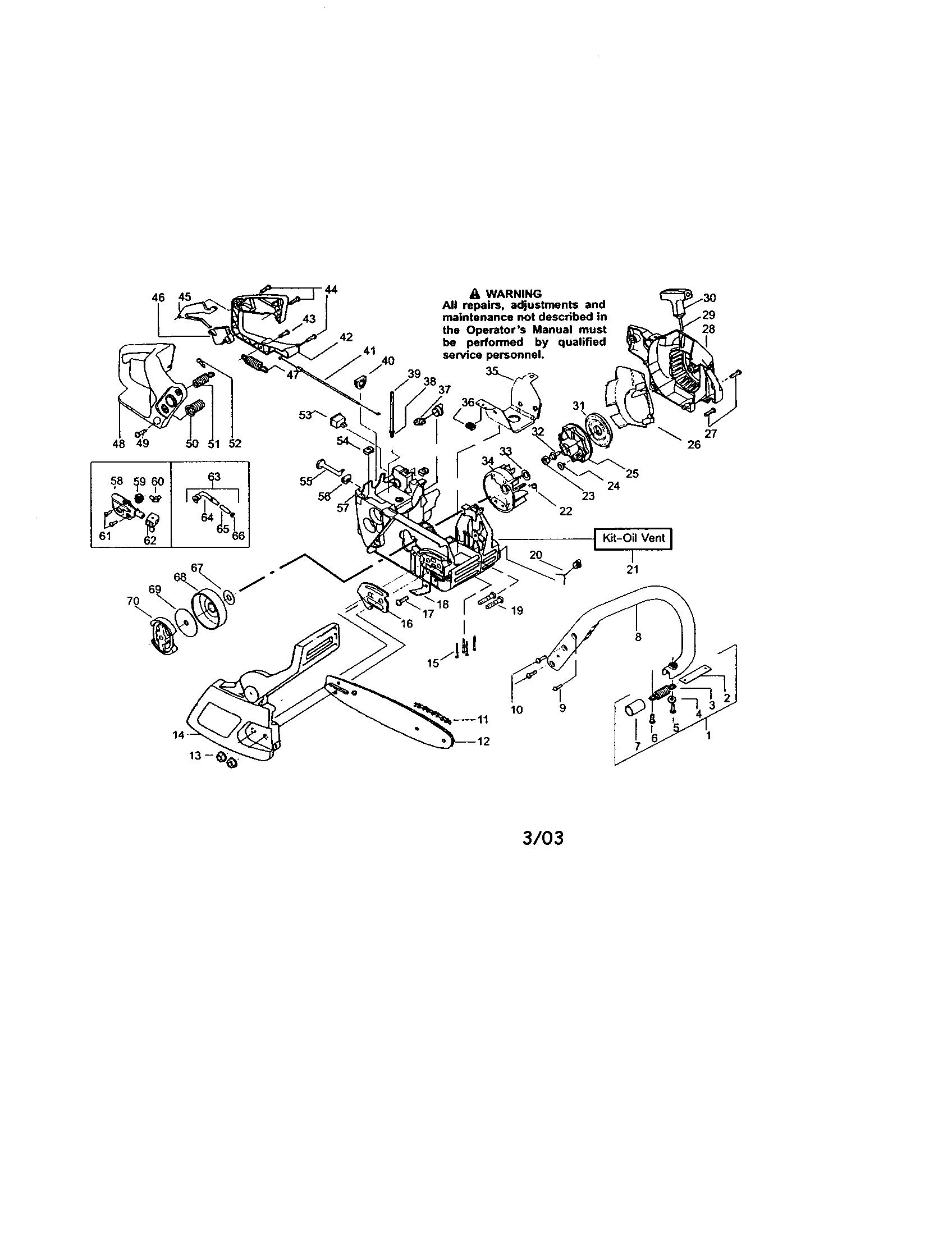 Craftsman 358350801 chassis/houing/handle/chain/bar diagram