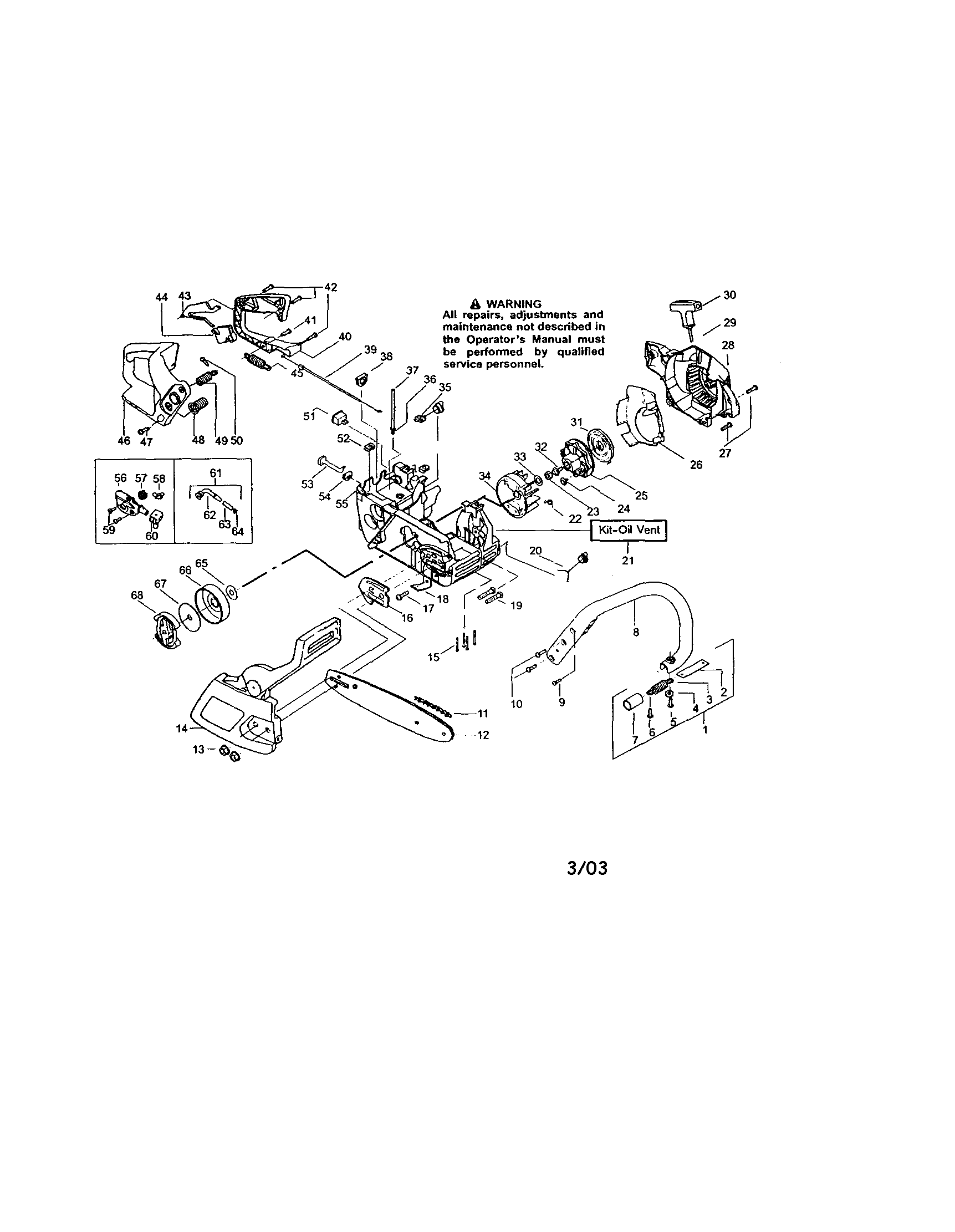 Craftsman 358360121 chasssis/housing/handle/bar/chain diagram