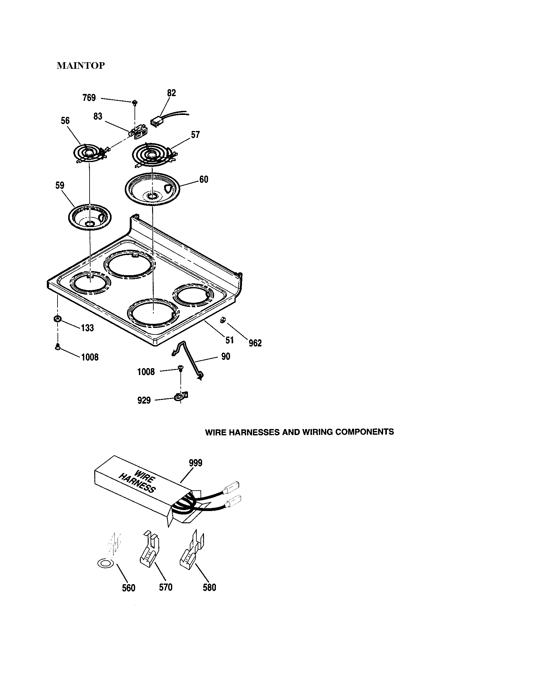 Kenmore 91193311010 maintop/wire harness and components diagram