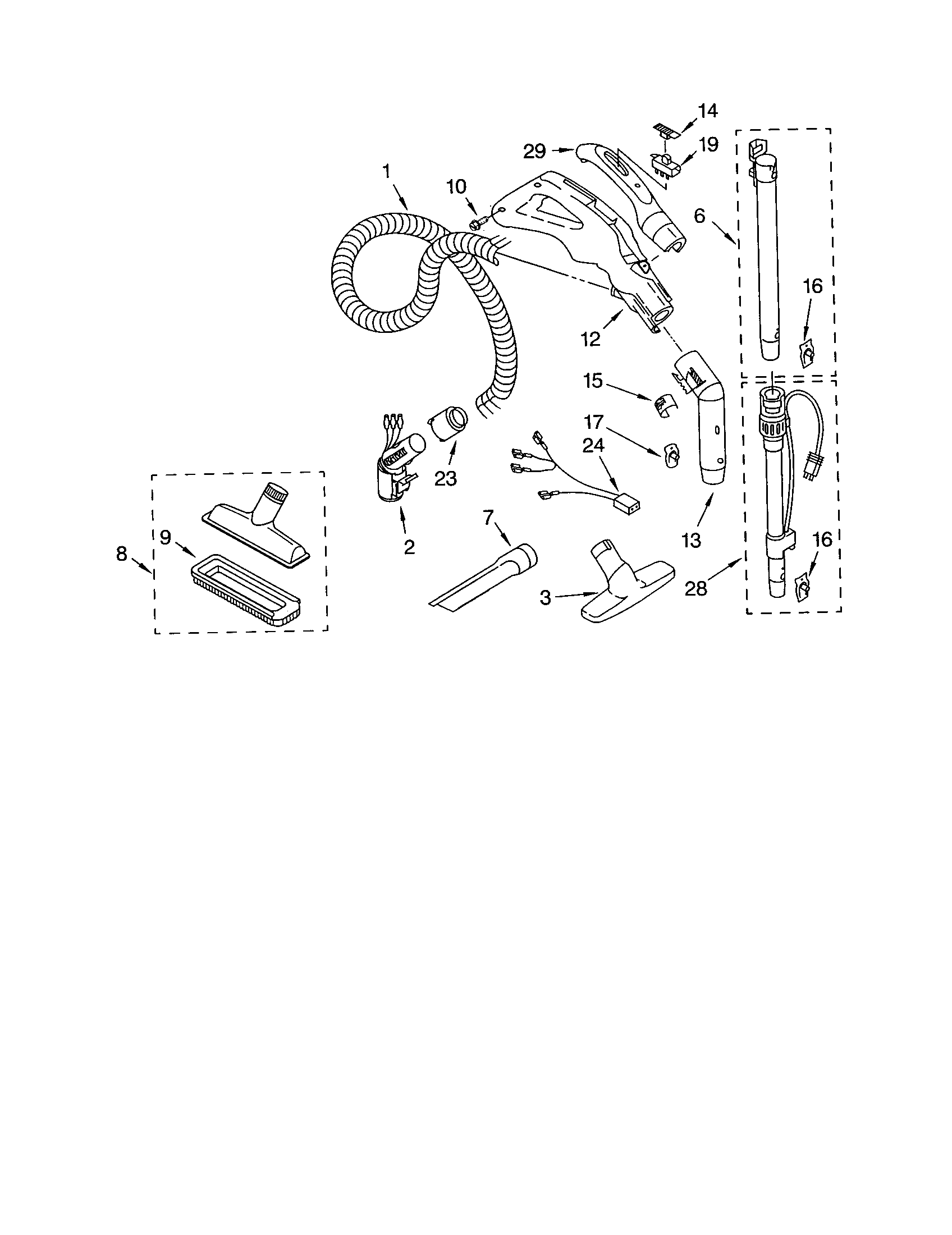 Kenmore 11621513002 hose and attachments diagram