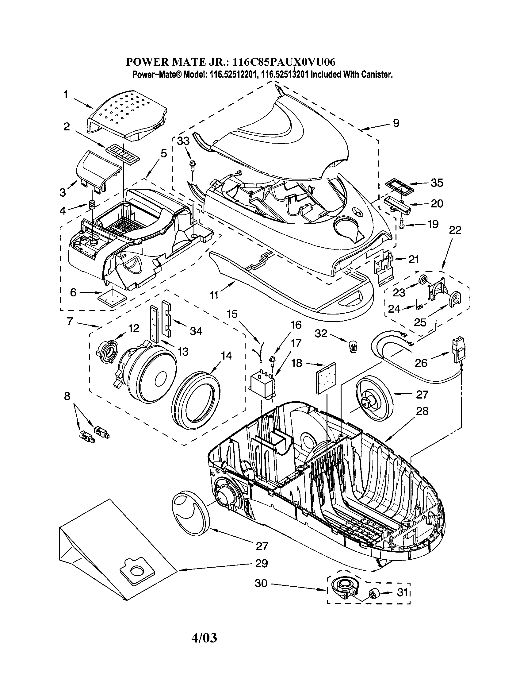 Kenmore 11622513201 base-body/canopy diagram