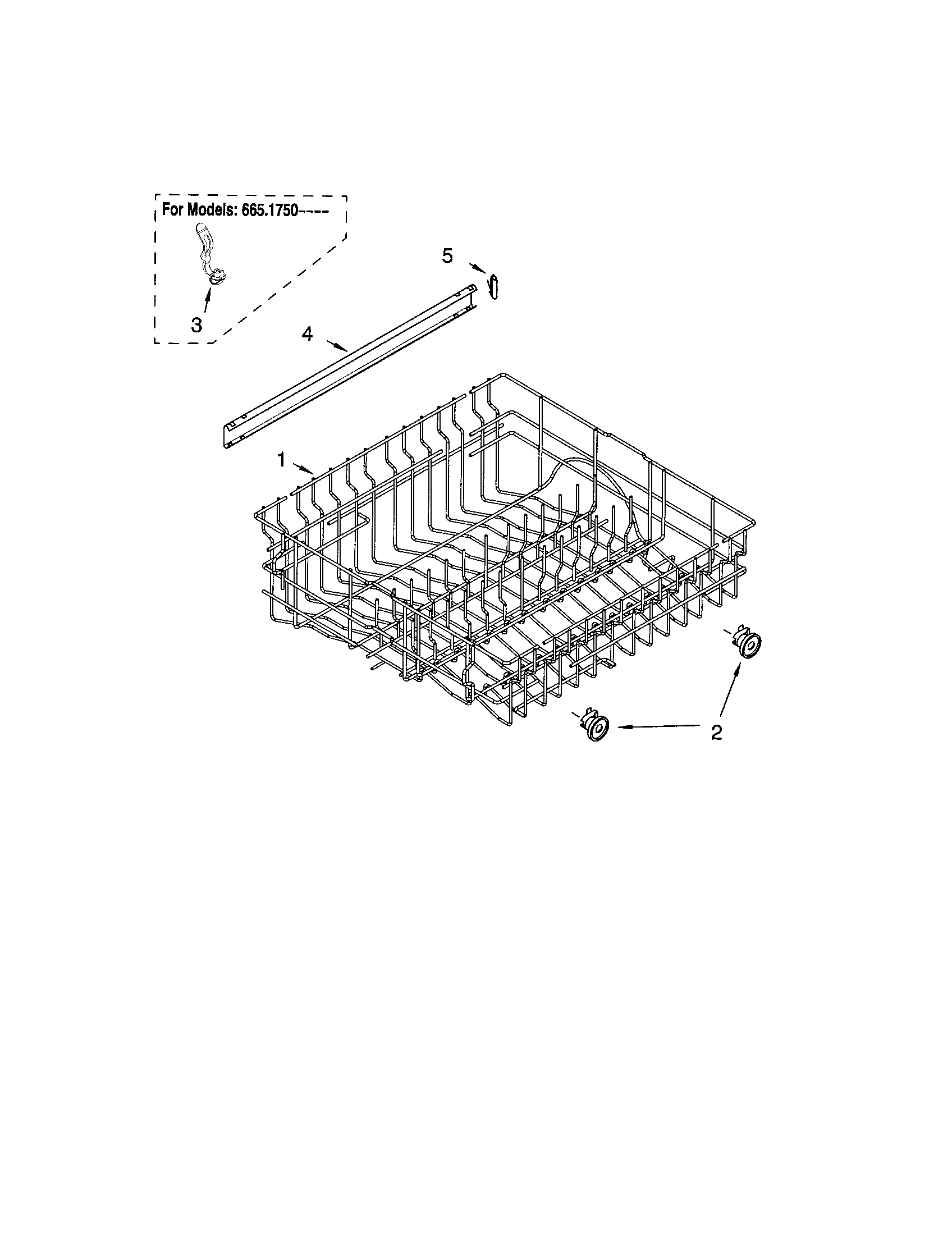 Kenmore 66517503201 upper rack and track diagram