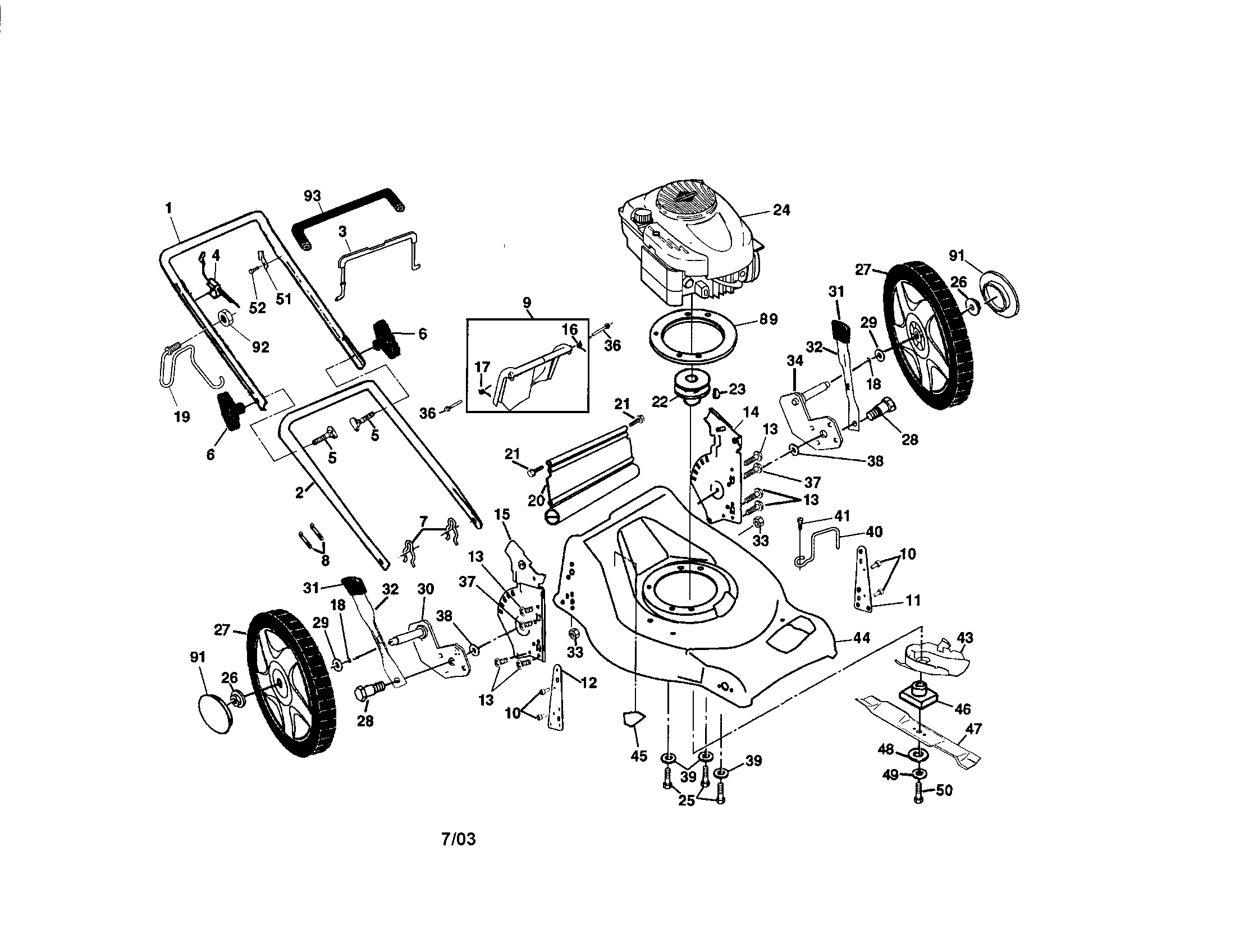Craftsman 917378493 engine/housing/handle diagram