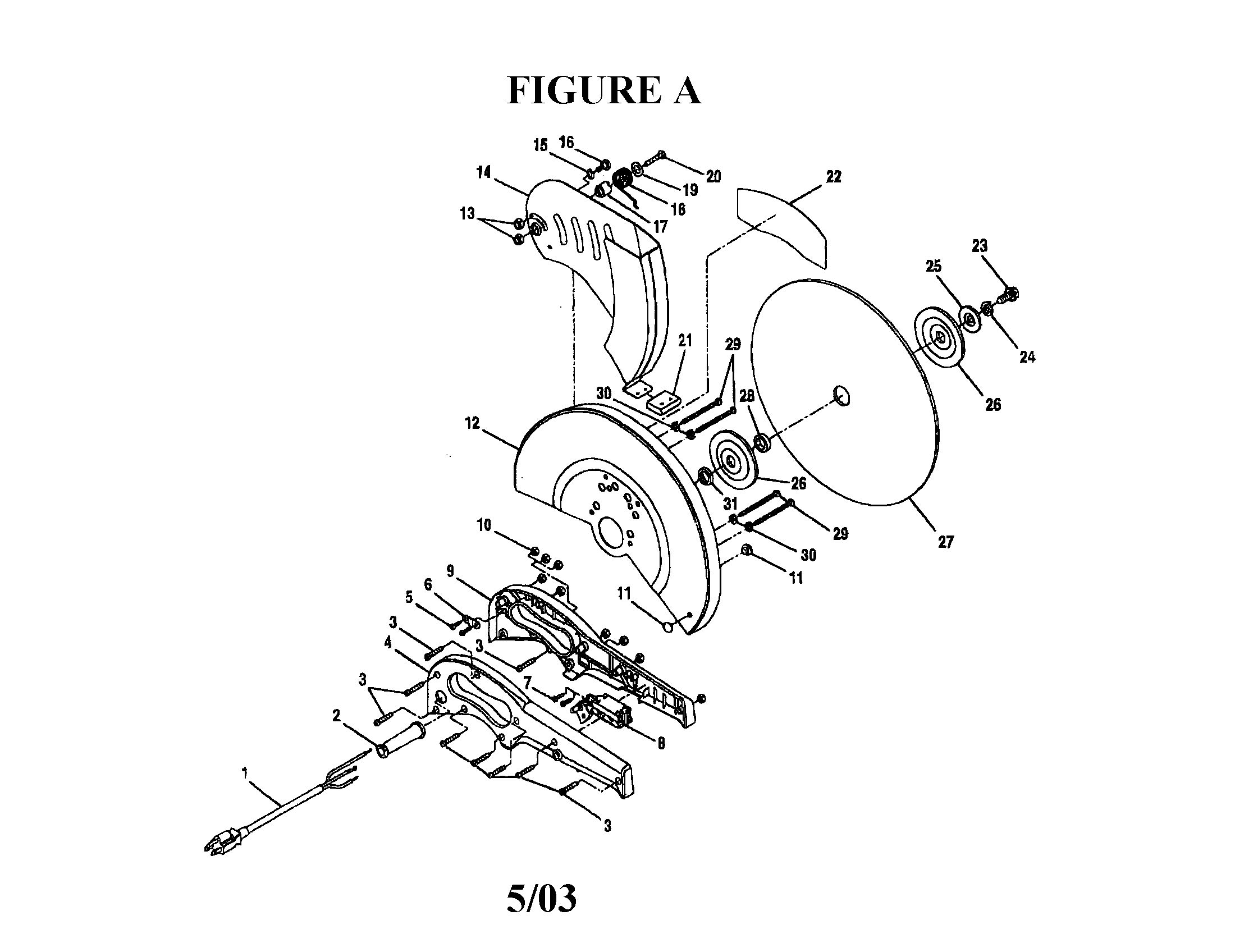 Ryobi C357 handle/blade guard/wheel diagram