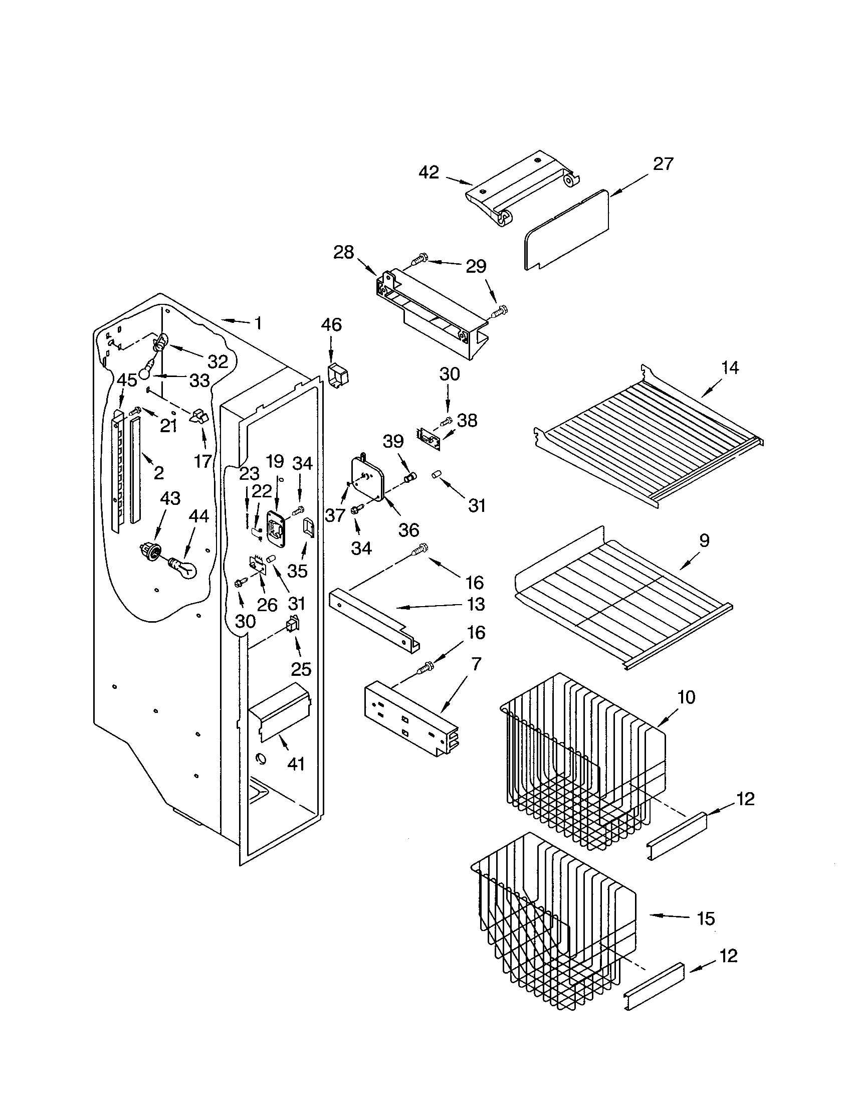 Kenmore 10653259200 freezer liner diagram