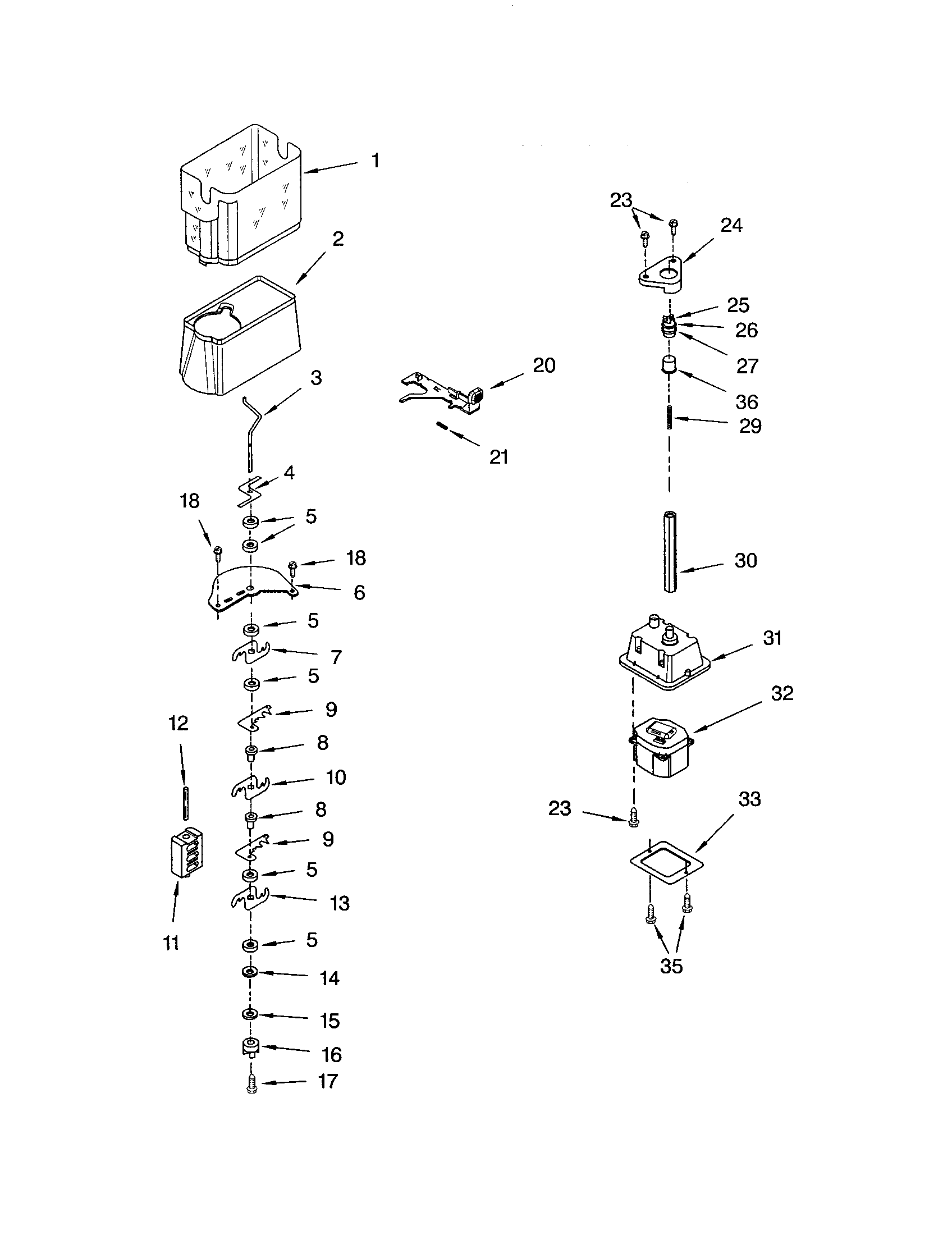 Kenmore 10653259200 motor and ice container diagram