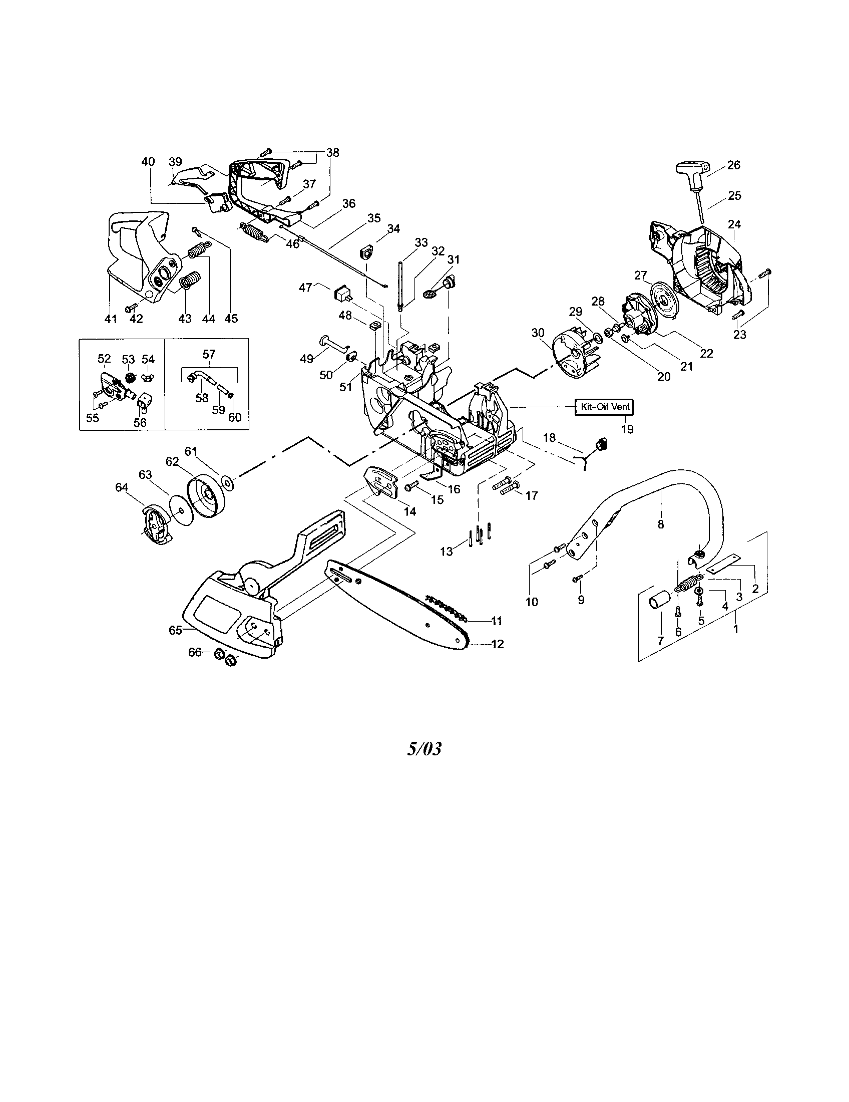Poulan 221 TYPE 4 chain/bar/handle diagram
