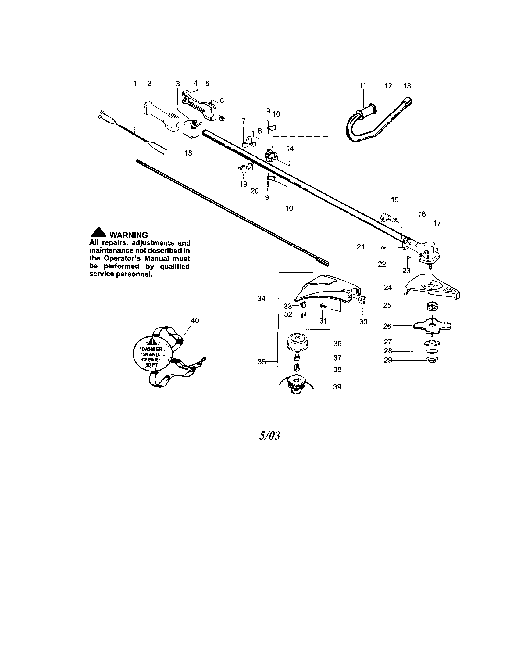 Weed Eater BC2500LE TYPE 1 driveshaft/shield diagram